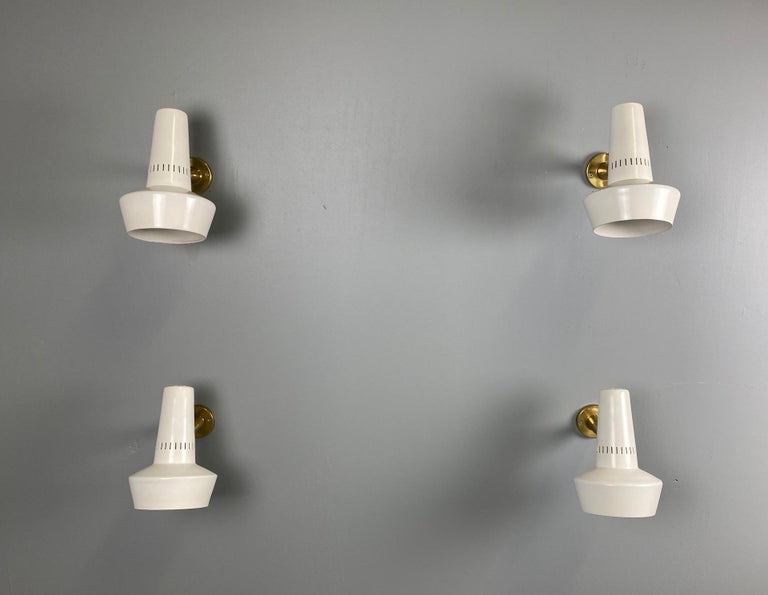 20th Century Four Stilnovo Brass Adjustable Wall Lamp, 1960s For Sale