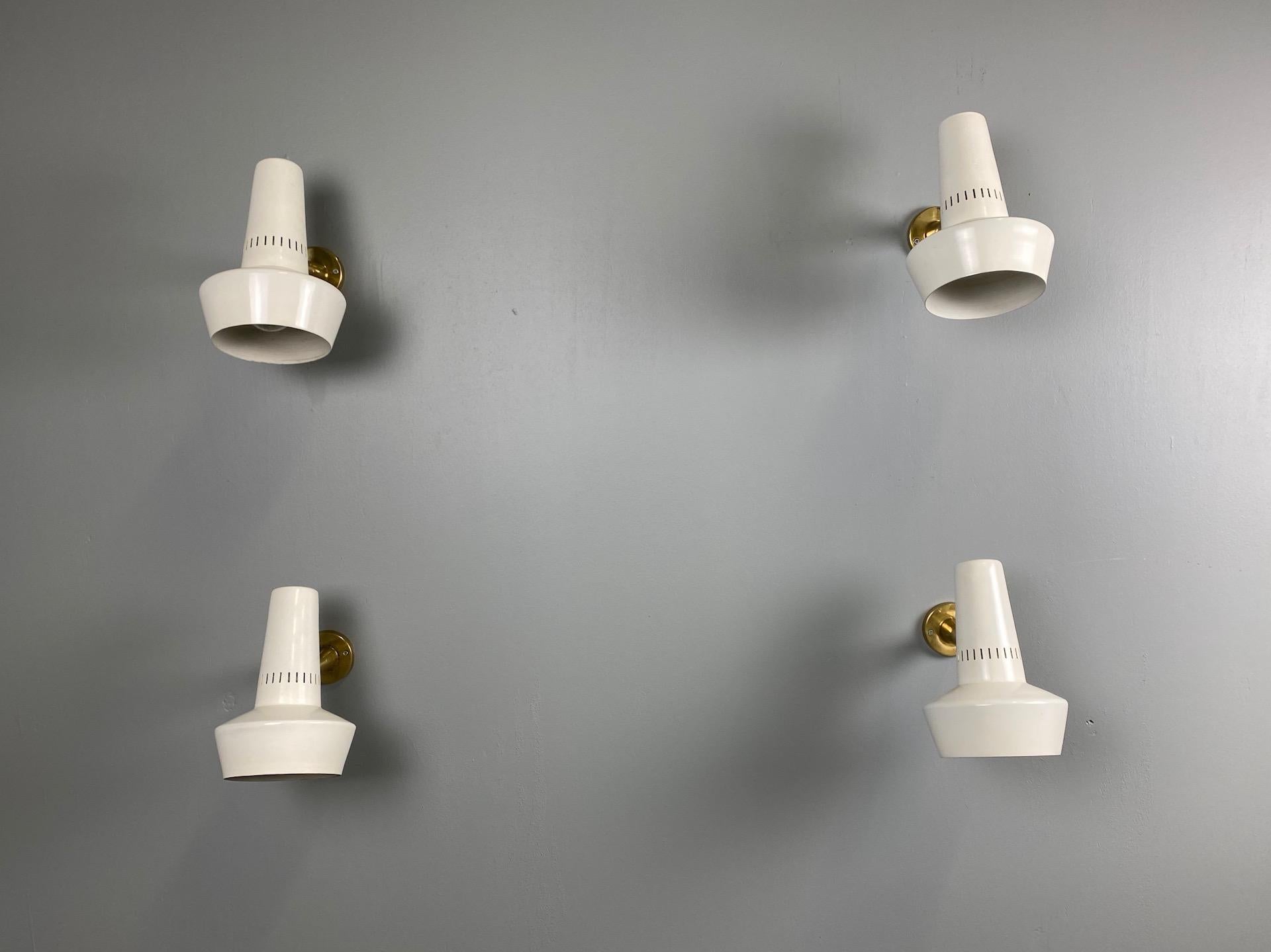 Aluminum Four Stilnovo Brass Adjustable Wall Lamp, 1960s