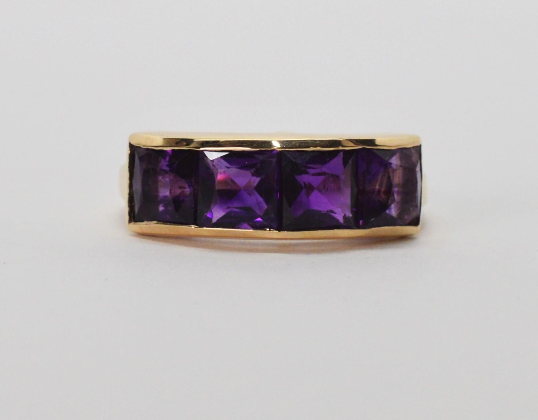 Four Stone Amethyst Yellow Gold Ring 3