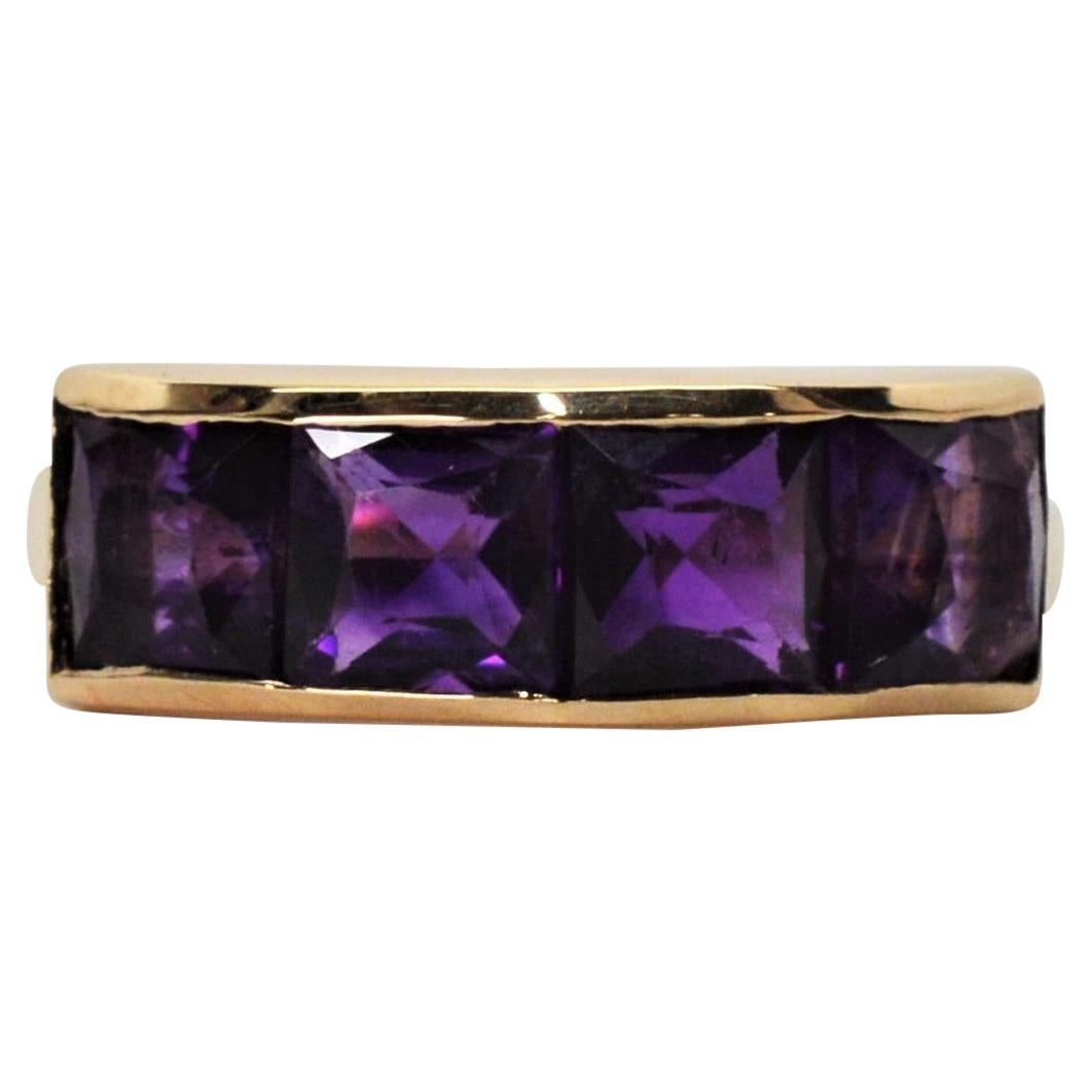 Four Stone Amethyst Yellow Gold Ring