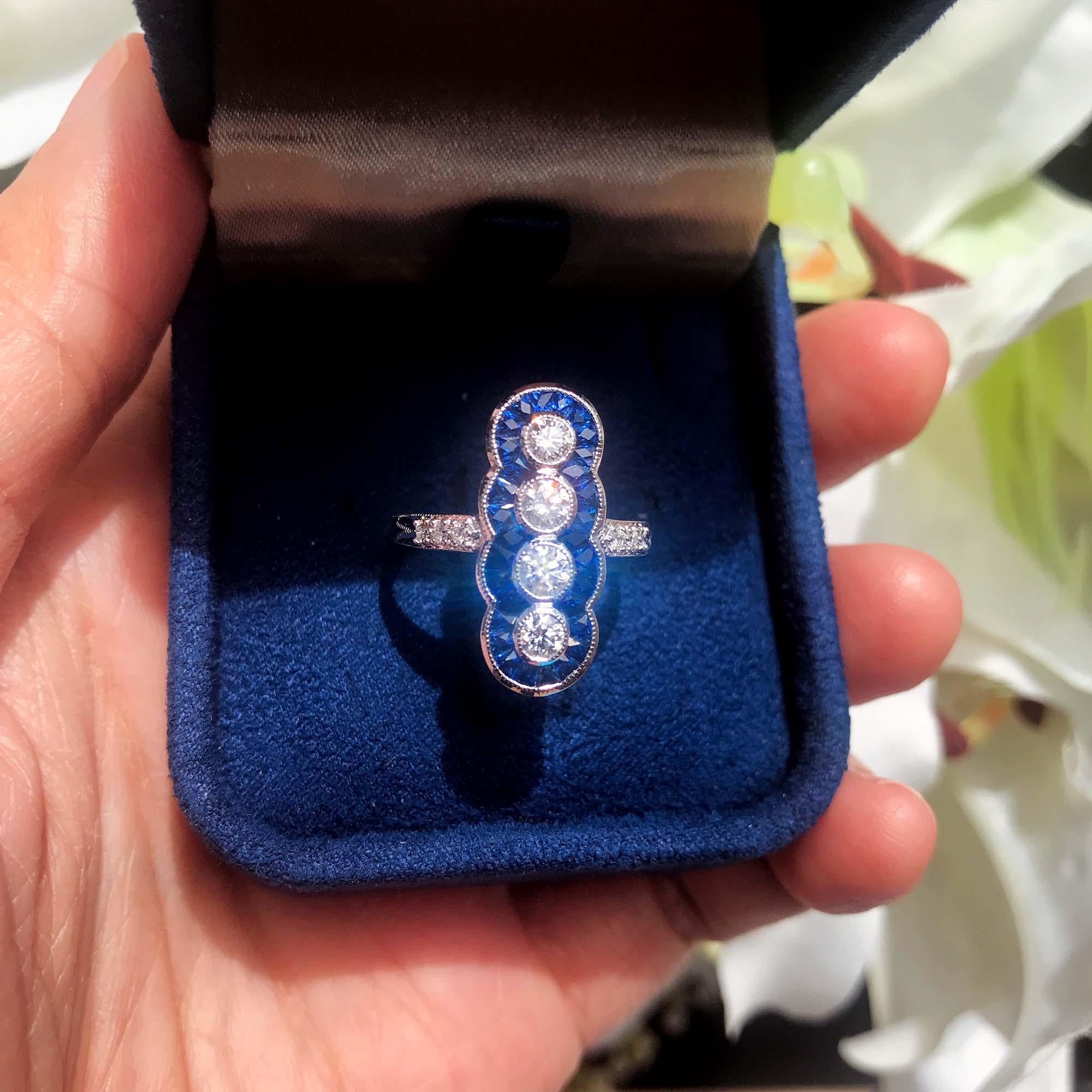 For Sale:  Four Stone Diamond and Sapphire Cocktail Ring in 14K White Gold 2