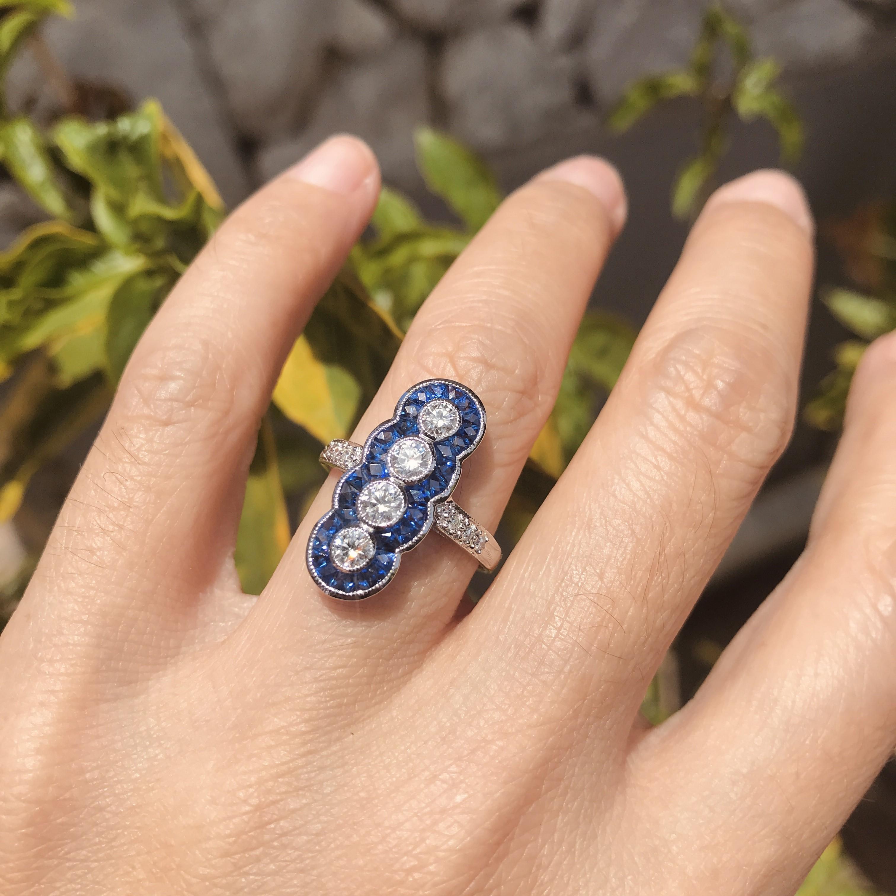For Sale:  Four Stone Diamond and Sapphire Cocktail Ring in 14K White Gold 3