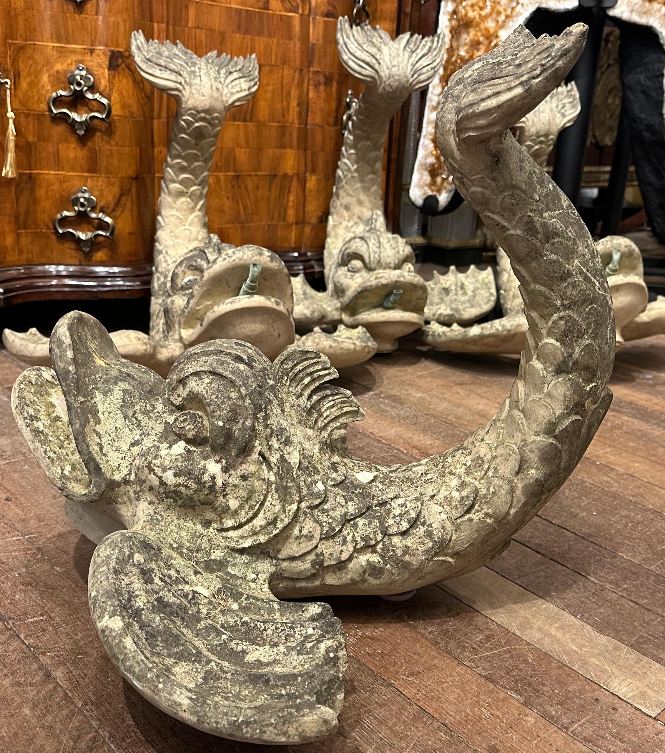Carved Four Stone Fish Fountains Regency 1820 For Sale