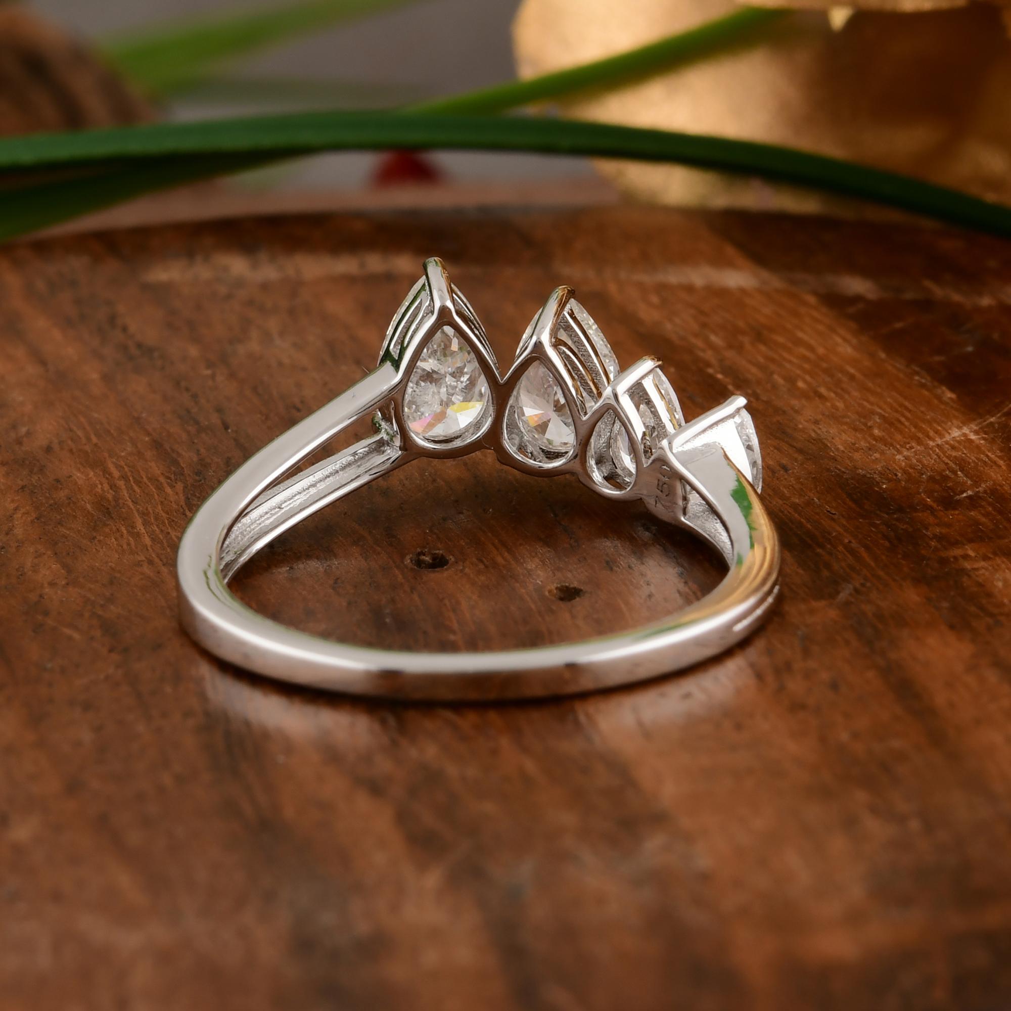 Im Angebot: Vier Steine abgestufter Birnenschliff 1,15ct Diamant 14K Weißgold Ehering Geschenk () 8