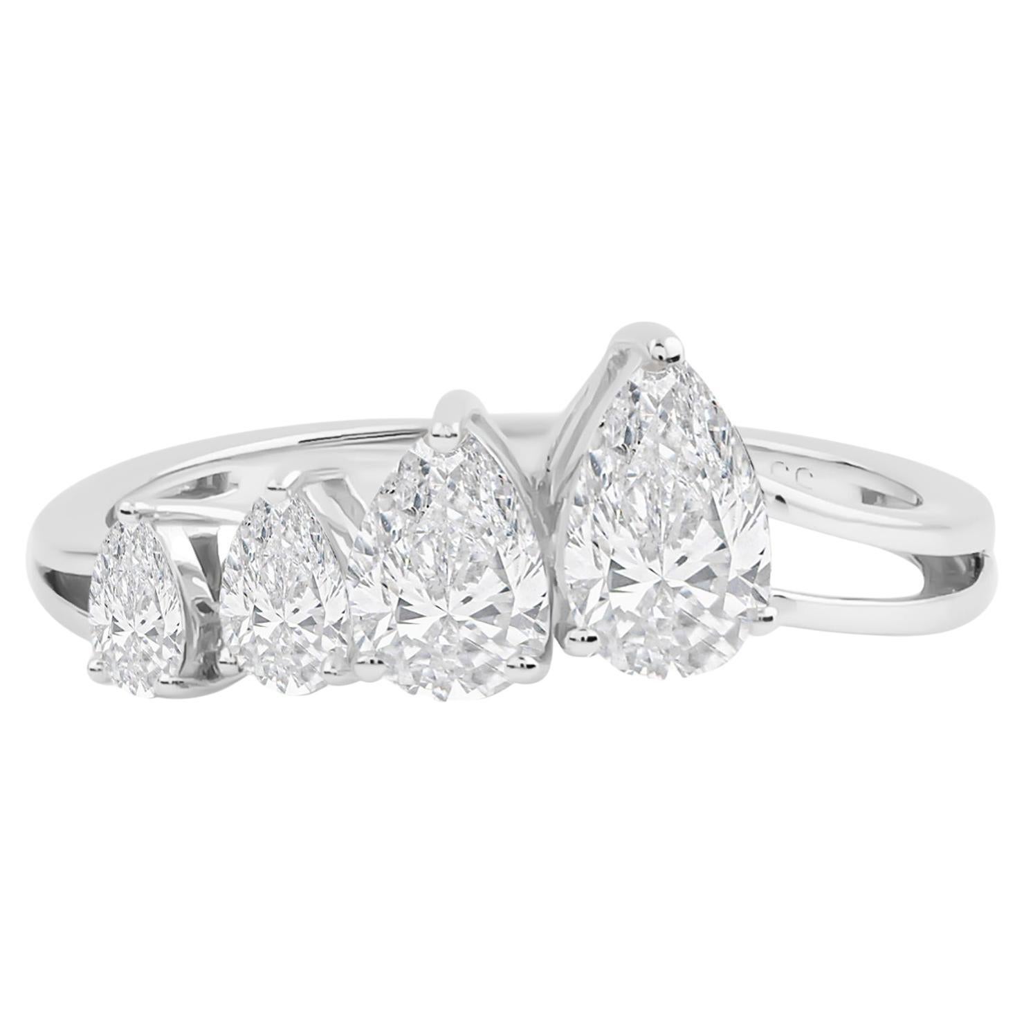 Vier Steine abgestufter Birnenschliff 1,15ct Diamant 14K Weißgold Ehering Geschenk