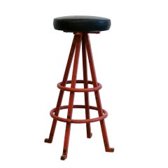 Pair Mid-Century Modern Stools in Steel and Faux Leather -Spain, Barcelona 1960s