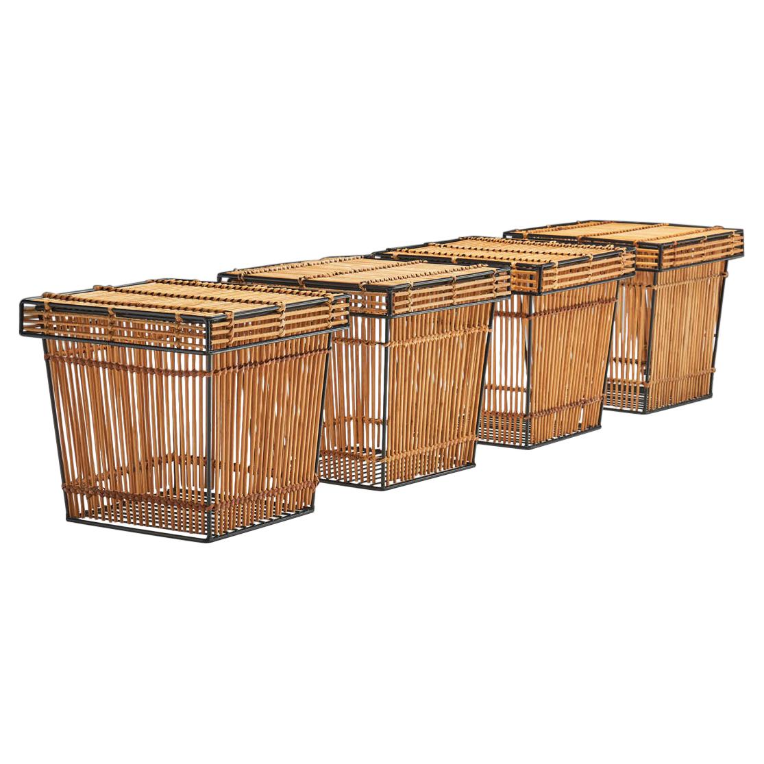 These rattan and steel baskets are attributed to Dutch designer, Dirk van Sliedregt, and were manufactured by Rohé Noordwolde in the 1960s.

Each Rohé basket has a metal structure covered in wicker. The organic material is carefully woven around the
