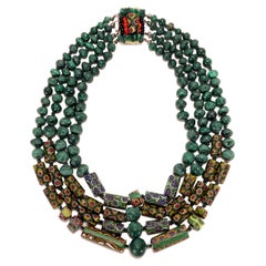 Four-strand malachite necklace with Venetian millefiori beads. Italy, 1960.