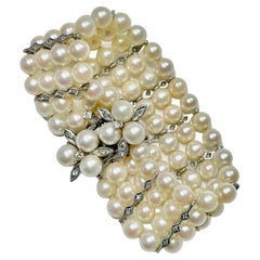 Four-Strand Pearl and Diamond Bracelet in 14k White Gold
