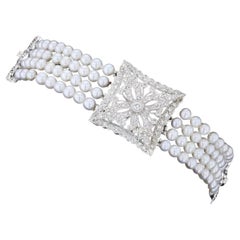 Vintage Four Strand Pearl and Diamond Estate Bracelet