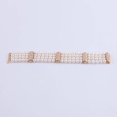 Vintage 1990er Jahre Multi-Strand Perle und Diamant-Armband