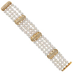 Retro Multi-Strand Pearl and Diamond Bracelet