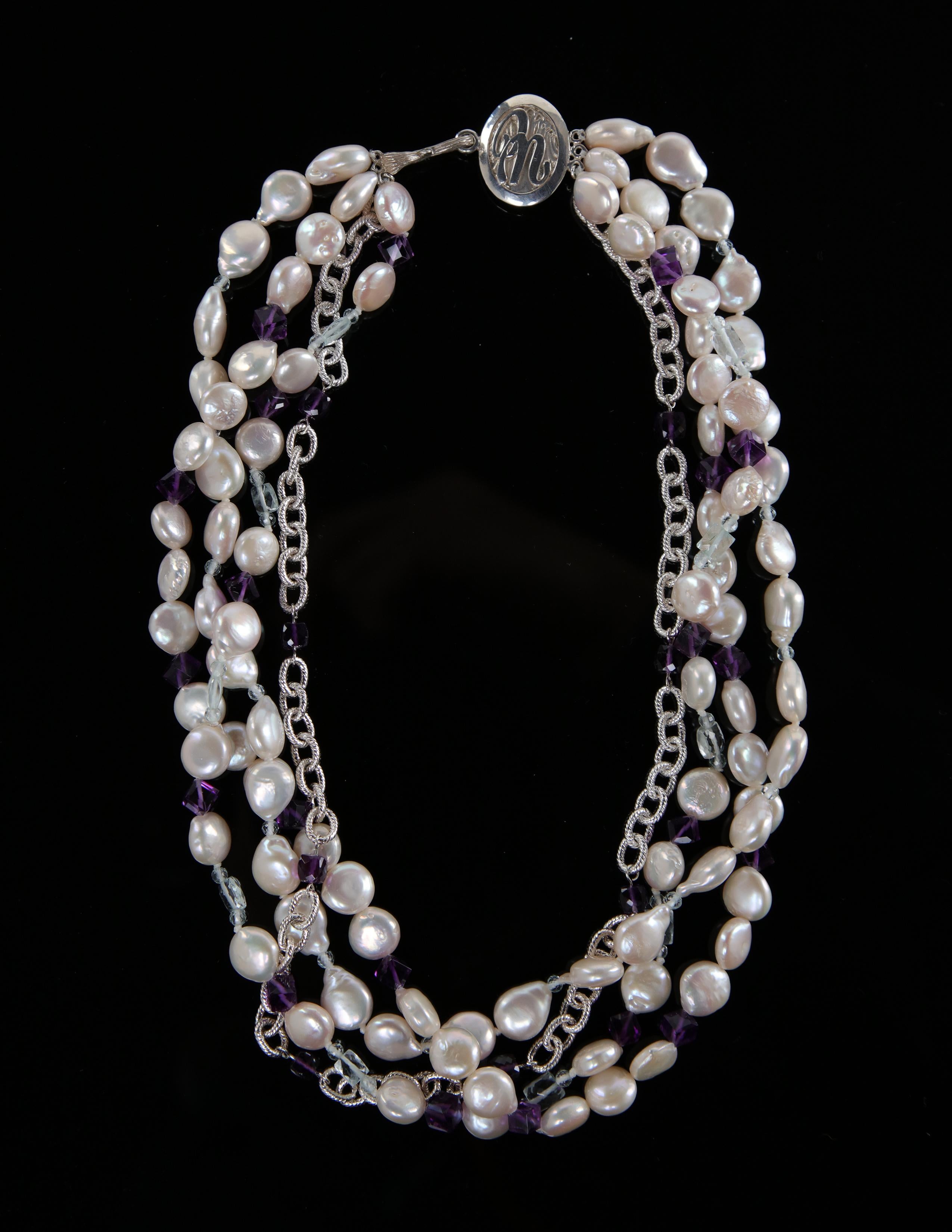 pearl necklace with amethyst