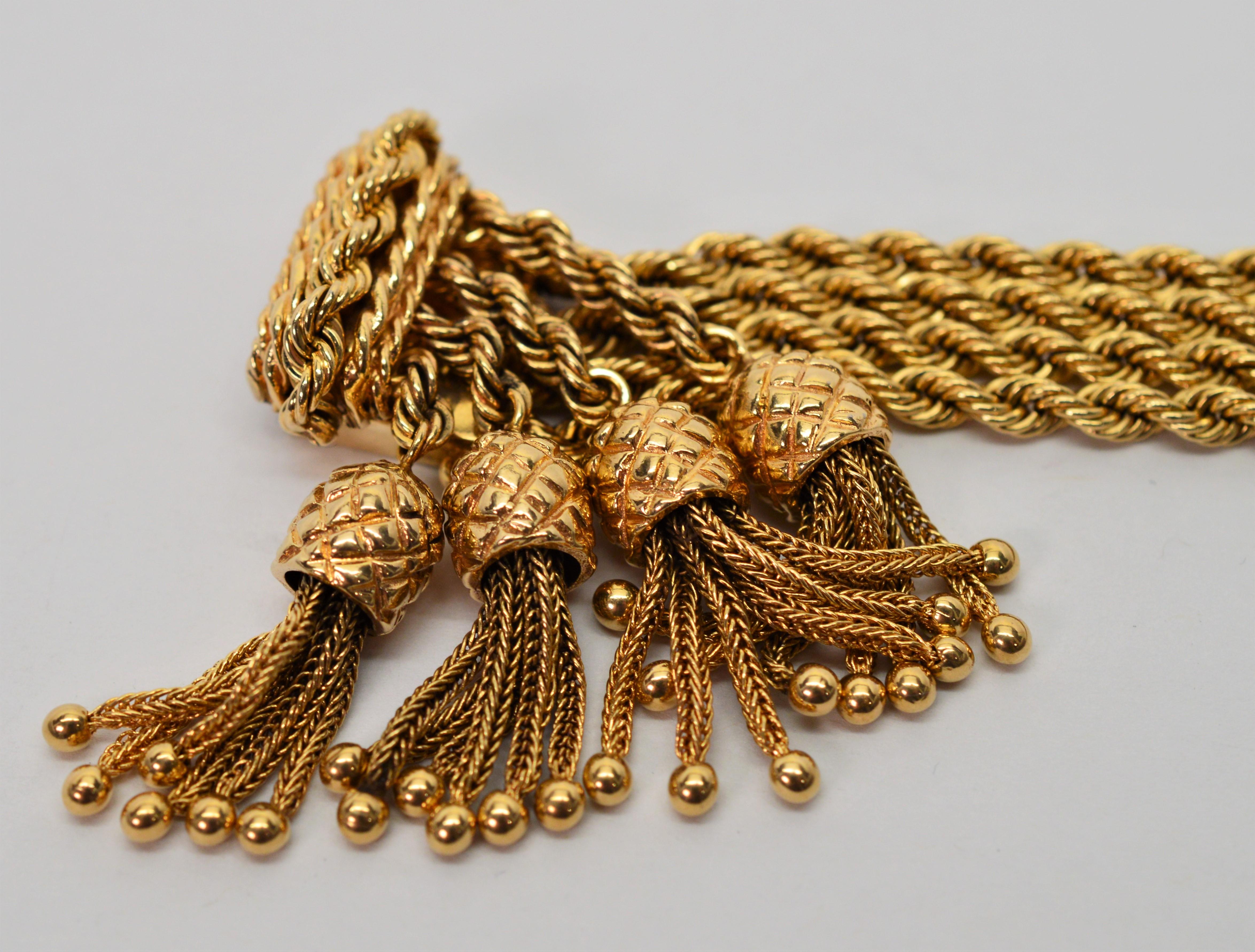 Bracelet corde à quatre brins en or jaune 14 carats avec breloques en forme d'ananas Pour femmes en vente
