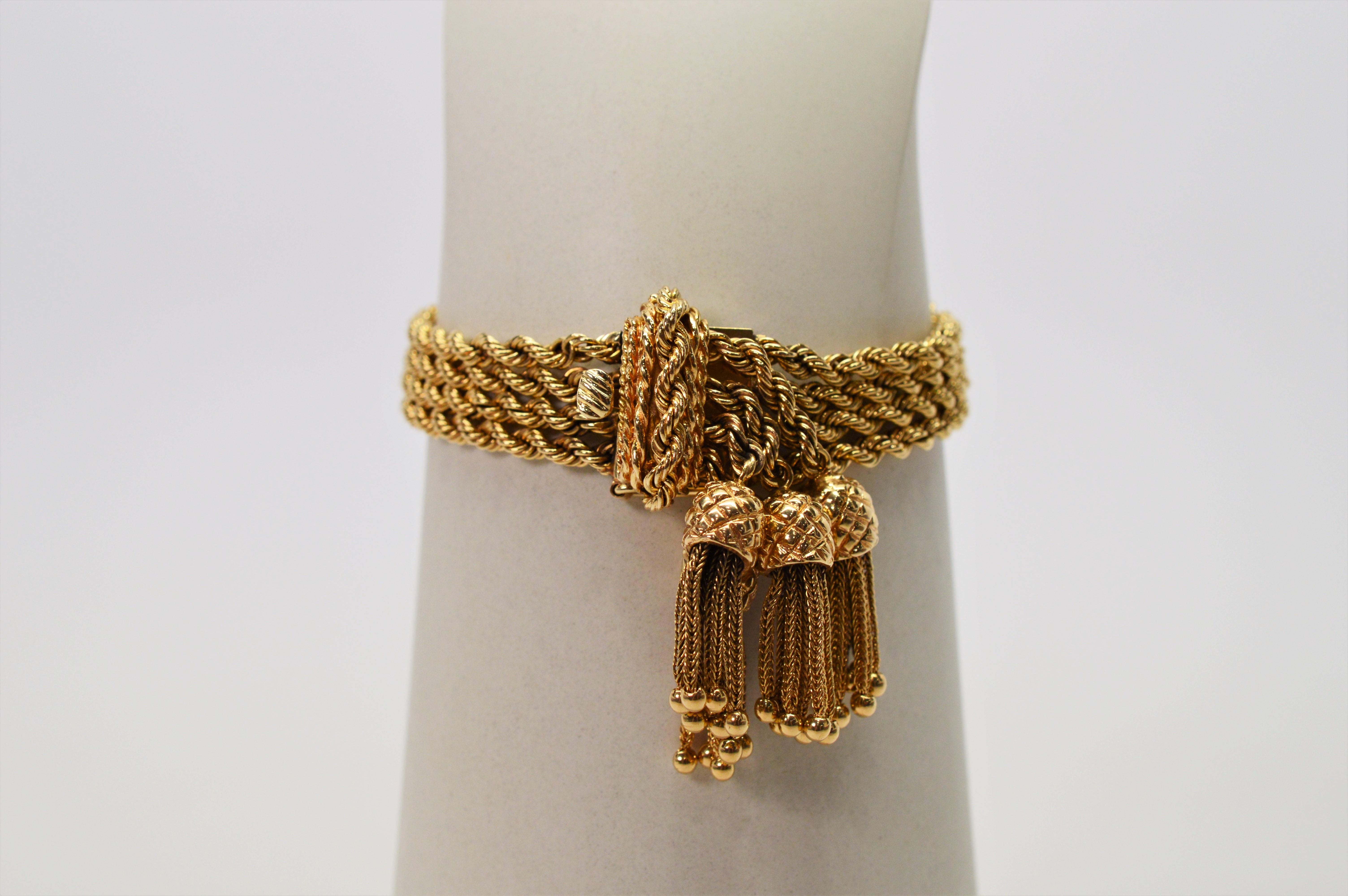 Bracelet corde à quatre brins en or jaune 14 carats avec breloques en forme d'ananas en vente 3