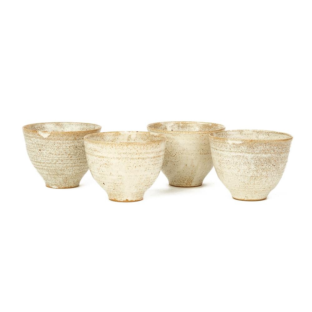 Ceramic Four Studio Pottery Oatmeal Glazed Bowls, 20th Century