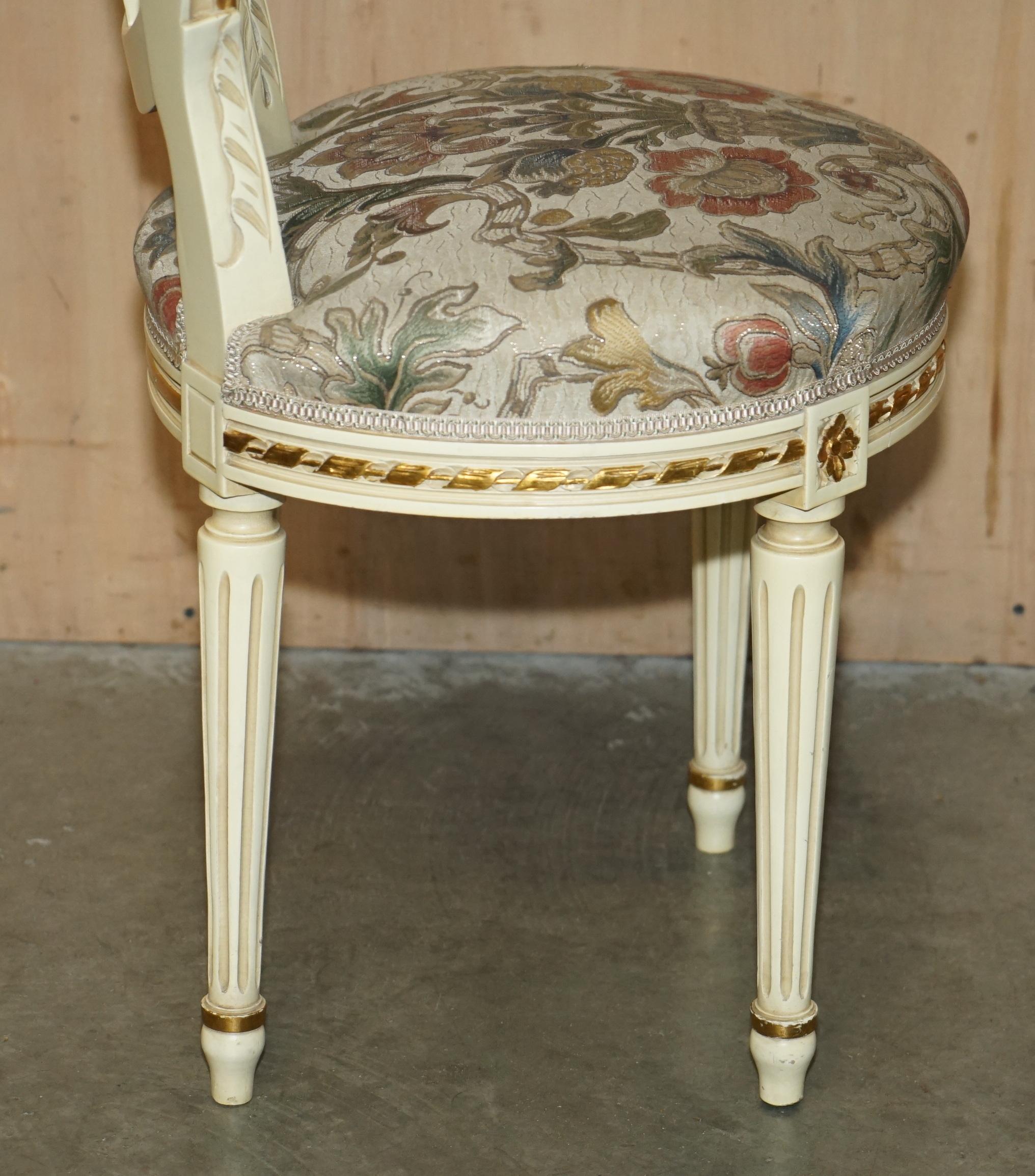 FOUR STUNNING ANTIQUE GOLD & SILVER LEAF EMBROIDERED FRENCH LOUIS DINING CHAIRs For Sale 2