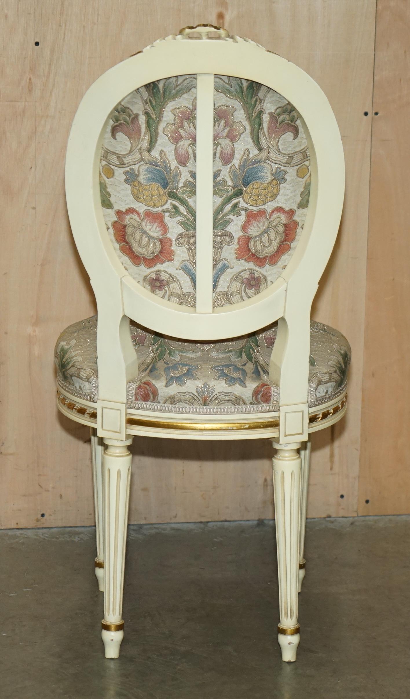 FOUR STUNNING ANTIQUE GOLD & SILVER LEAF EMBROIDERED FRENCH LOUIS DINING CHAIRs For Sale 3