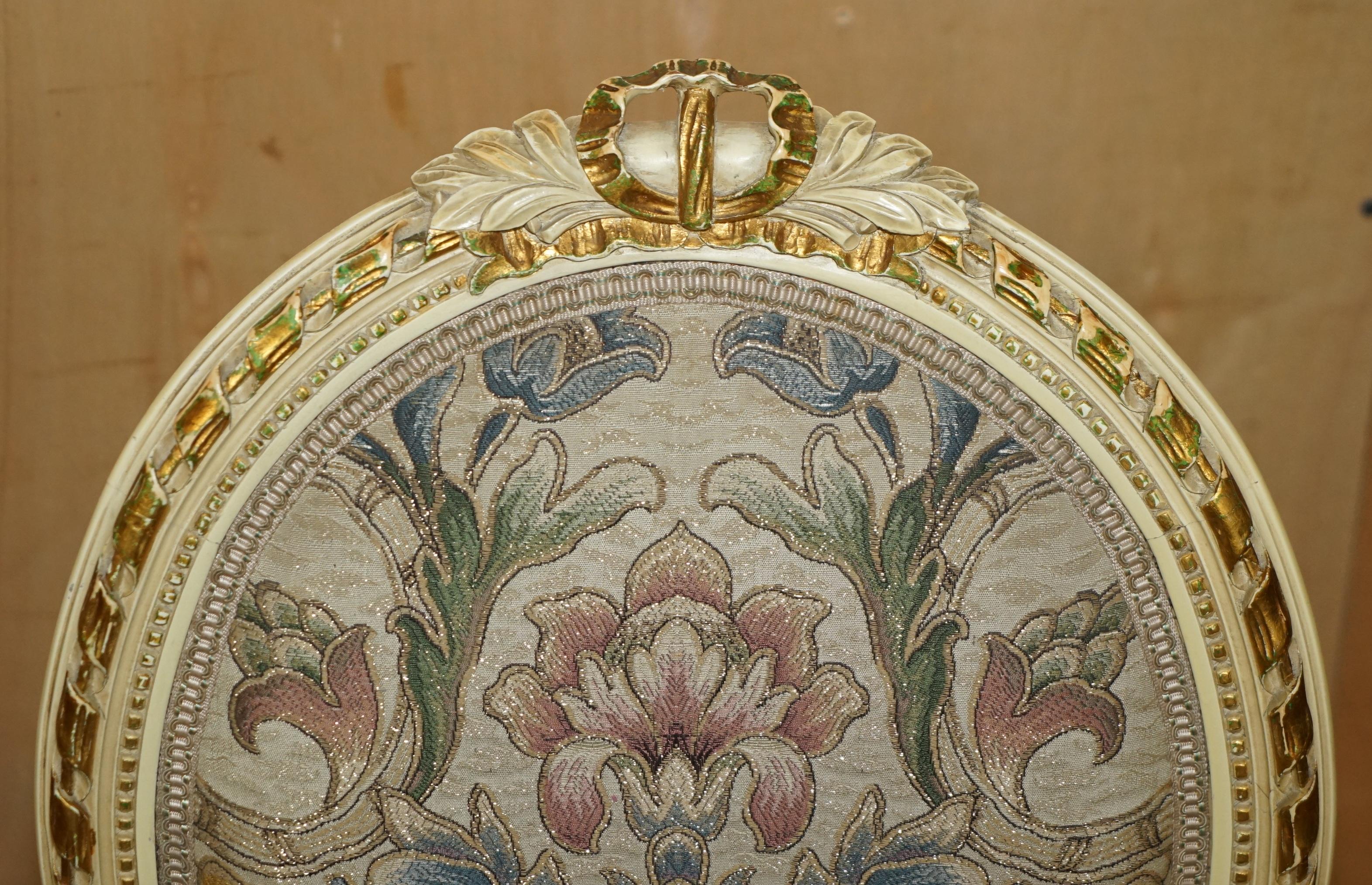 Hand-Crafted FOUR STUNNING ANTIQUE GOLD & SILVER LEAF EMBROIDERED FRENCH LOUIS DINING CHAIRs For Sale