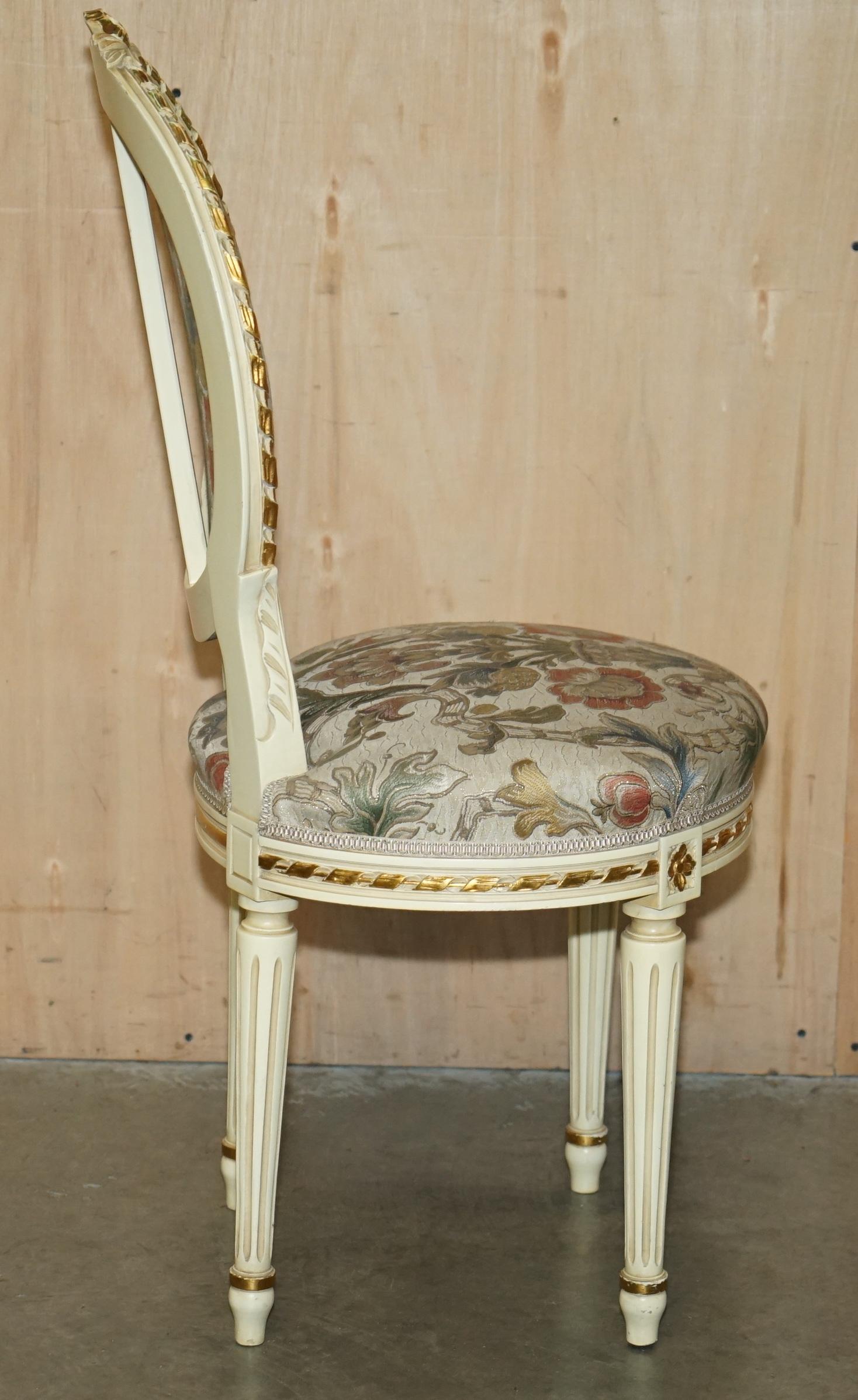 FOUR STUNNING ANTIQUE GOLD & SILVER LEAF EMBROIDERED FRENCH LOUIS DINING CHAIRs For Sale 1