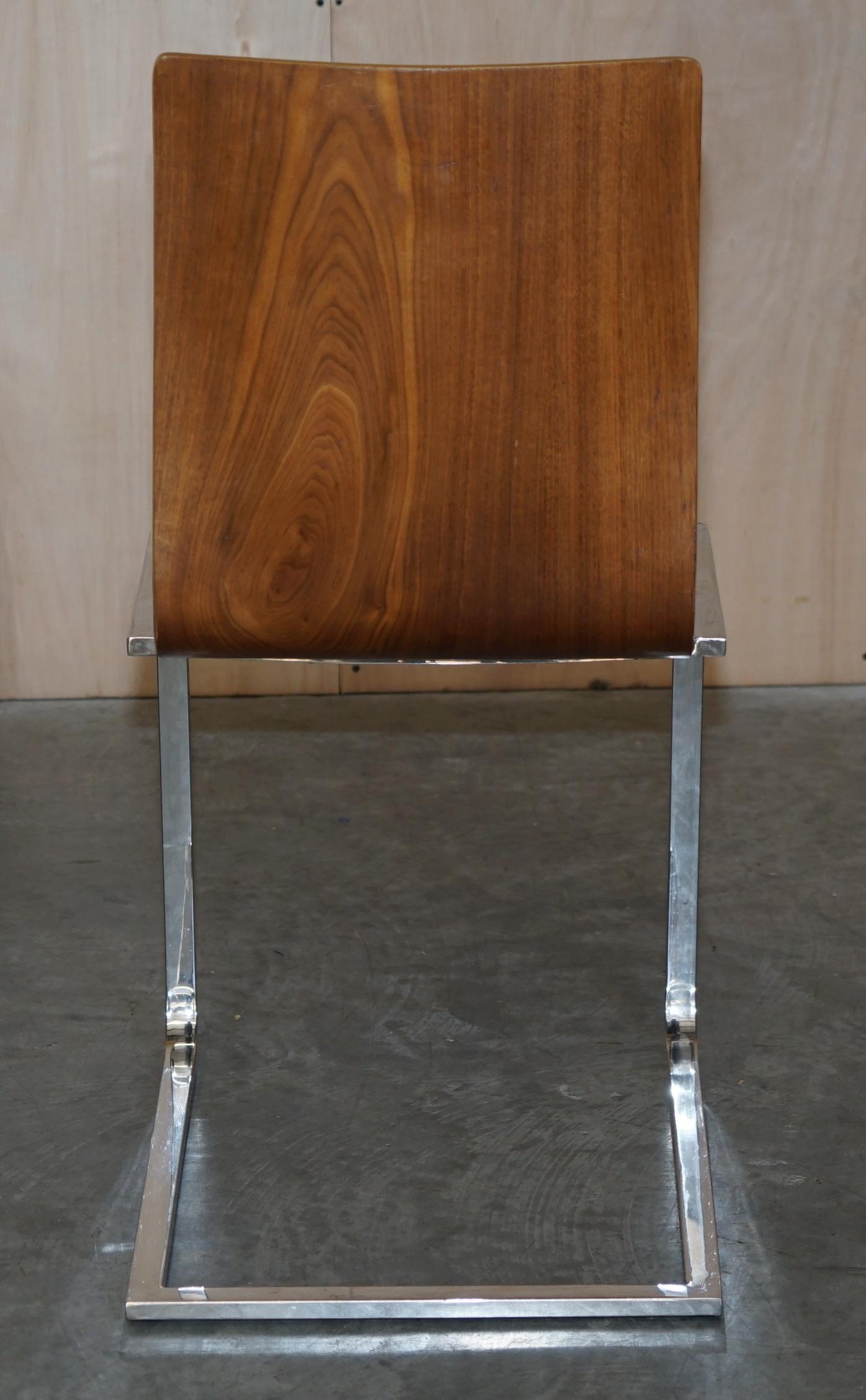 Four Stunning Contemporary Bent Plywood & Polished Chrome Framed Dining Chairs 4 2