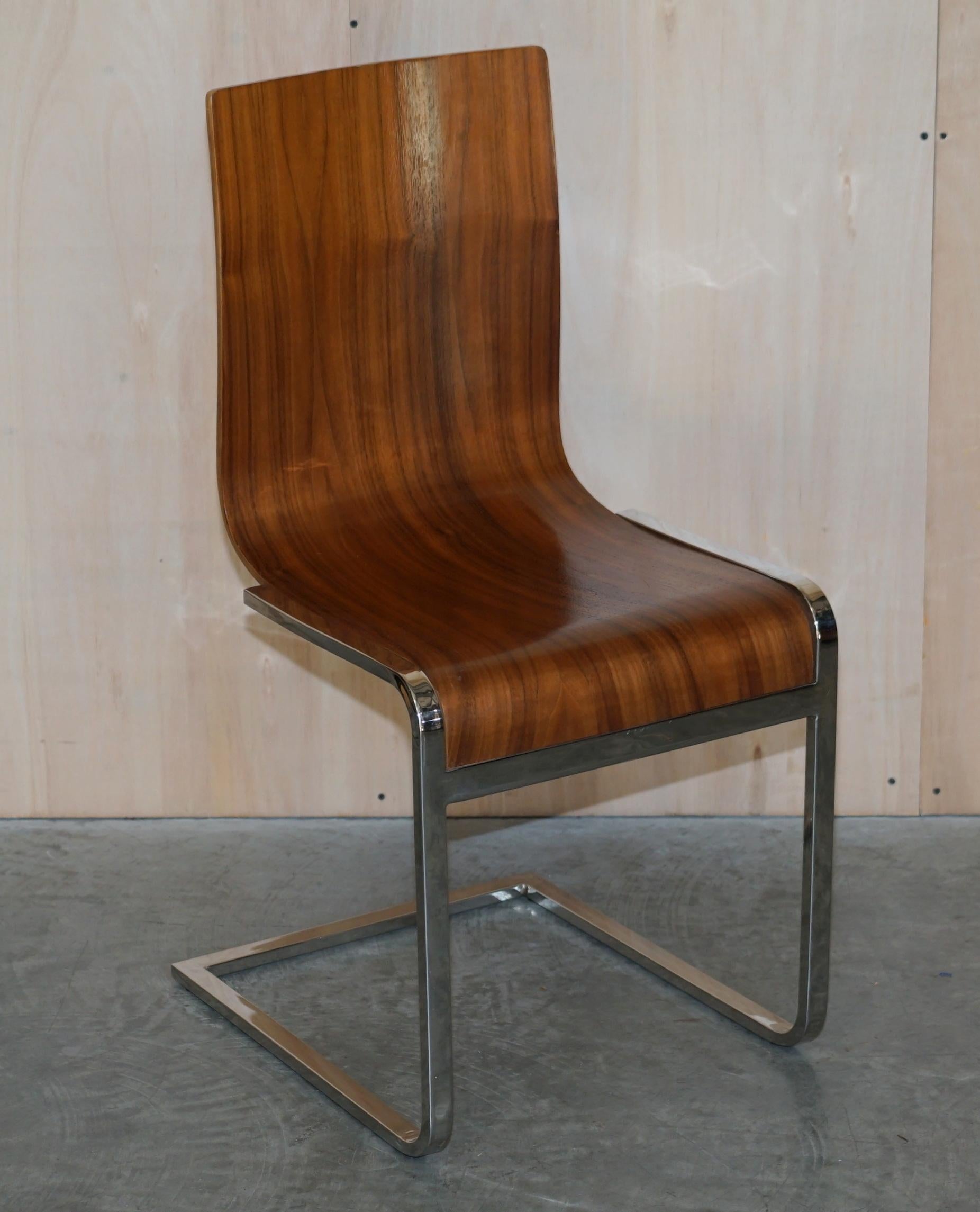 Four Stunning Contemporary Bent Plywood & Polished Chrome Framed Dining Chairs 4 4