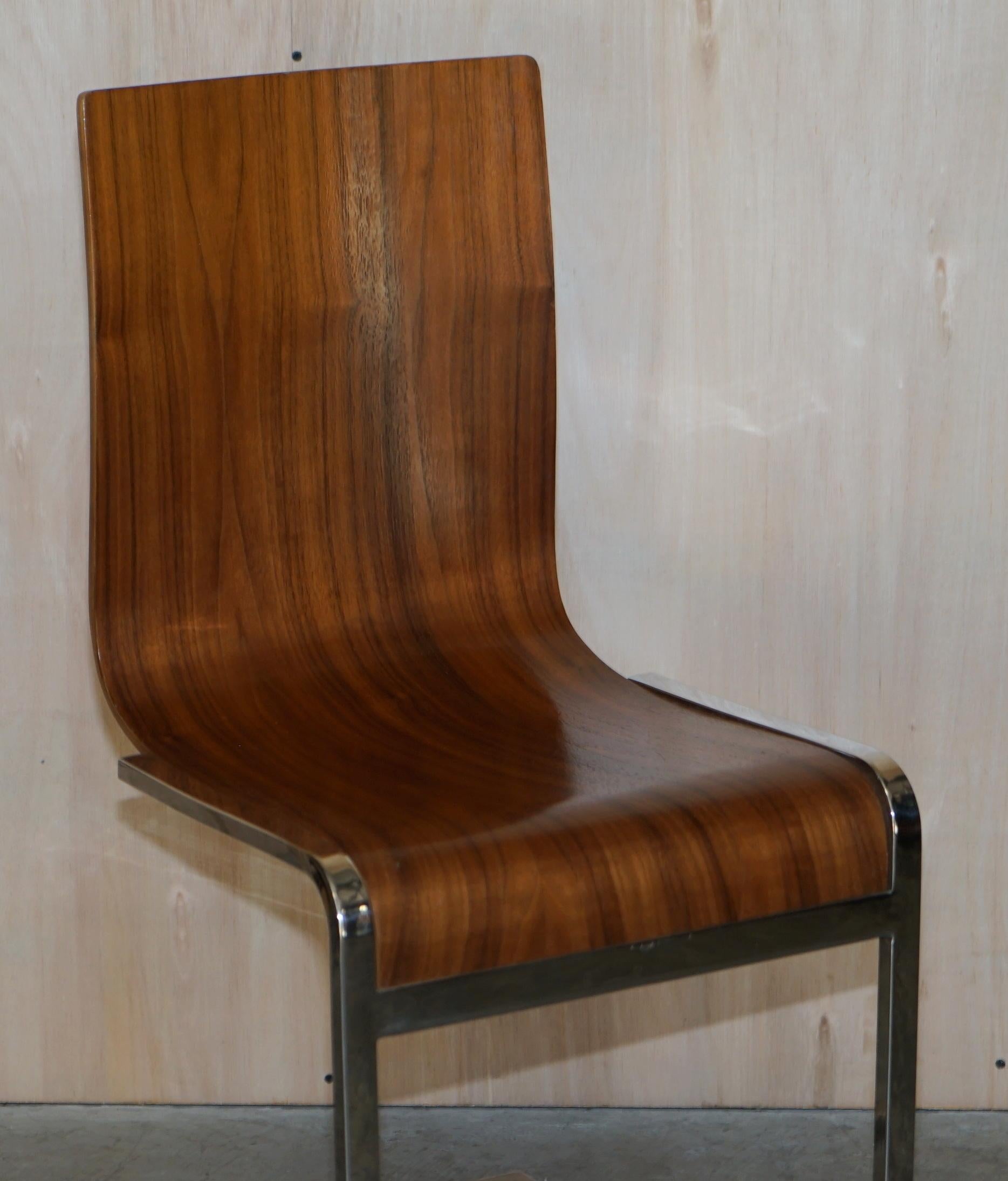 Four Stunning Contemporary Bent Plywood & Polished Chrome Framed Dining Chairs 4 5
