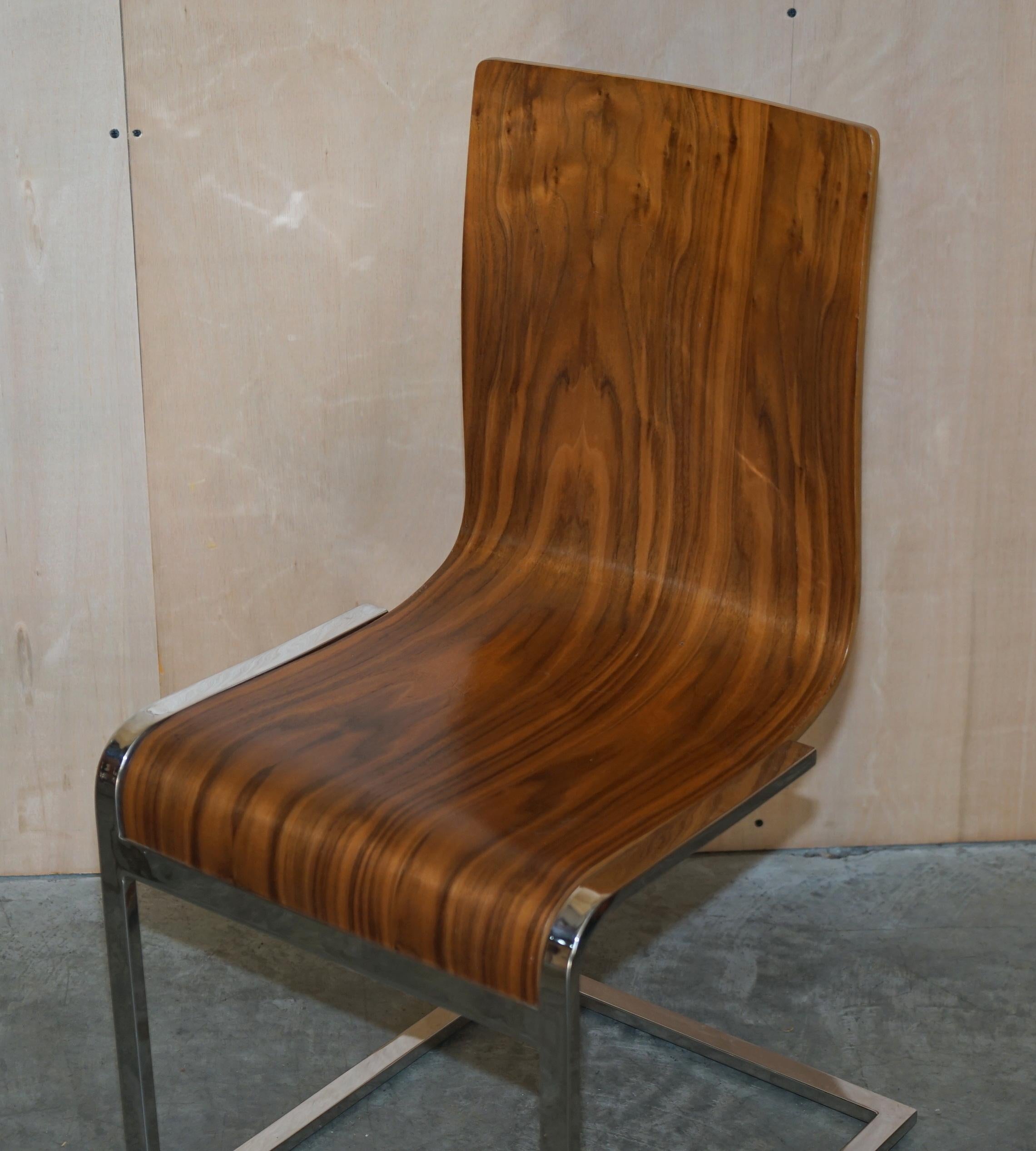 We are delighted to offer for sale this Contemporary suite of four bent plywood and chrome dining chairs

A very good looking and expertly crafted set, they are a medium back height so cover up to the top of your back and just below your