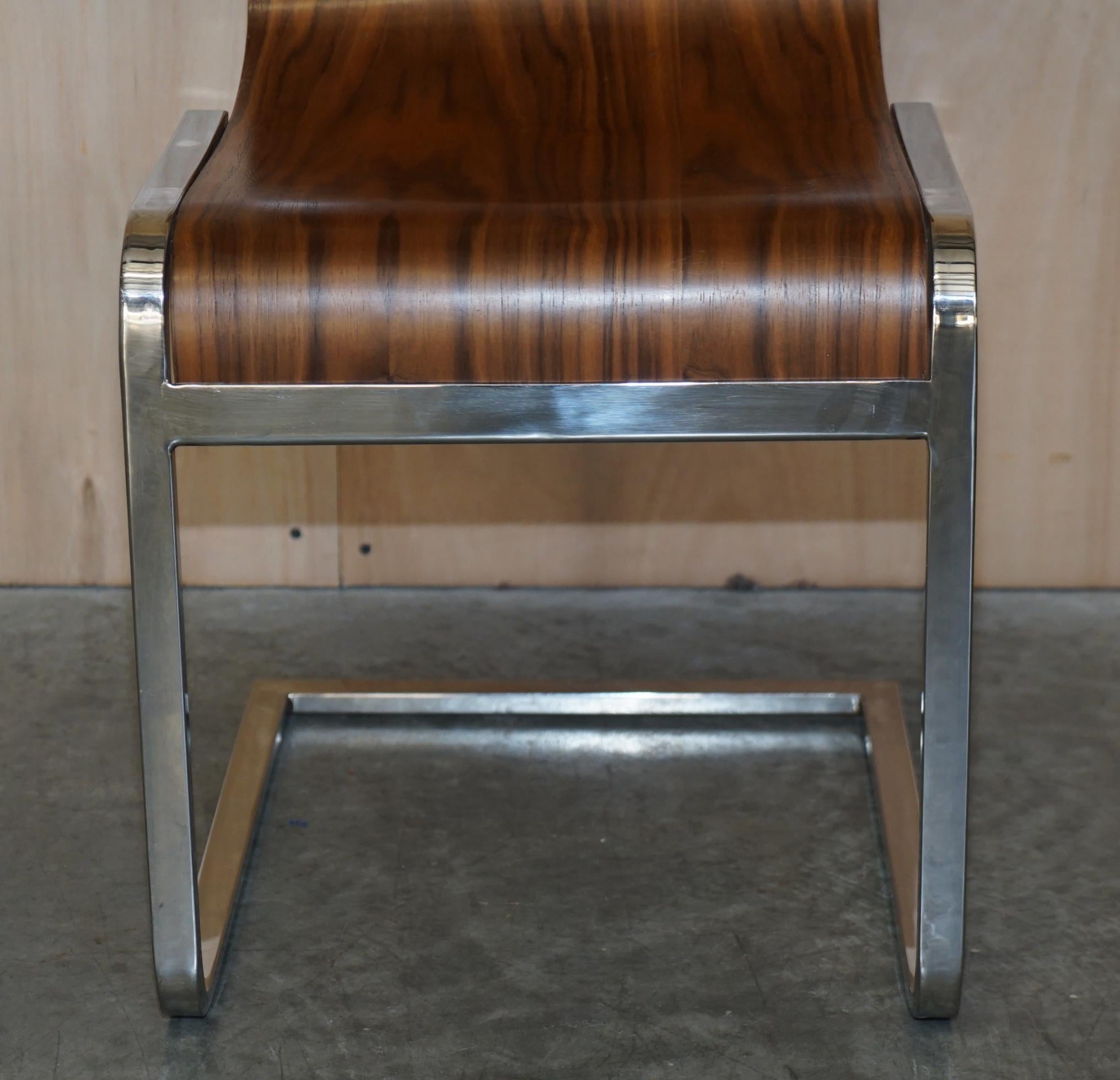 Hand-Crafted Four Stunning Contemporary Bent Plywood & Polished Chrome Framed Dining Chairs 4