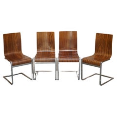 Four Stunning Contemporary Bent Plywood & Polished Chrome Framed Dining Chairs 4