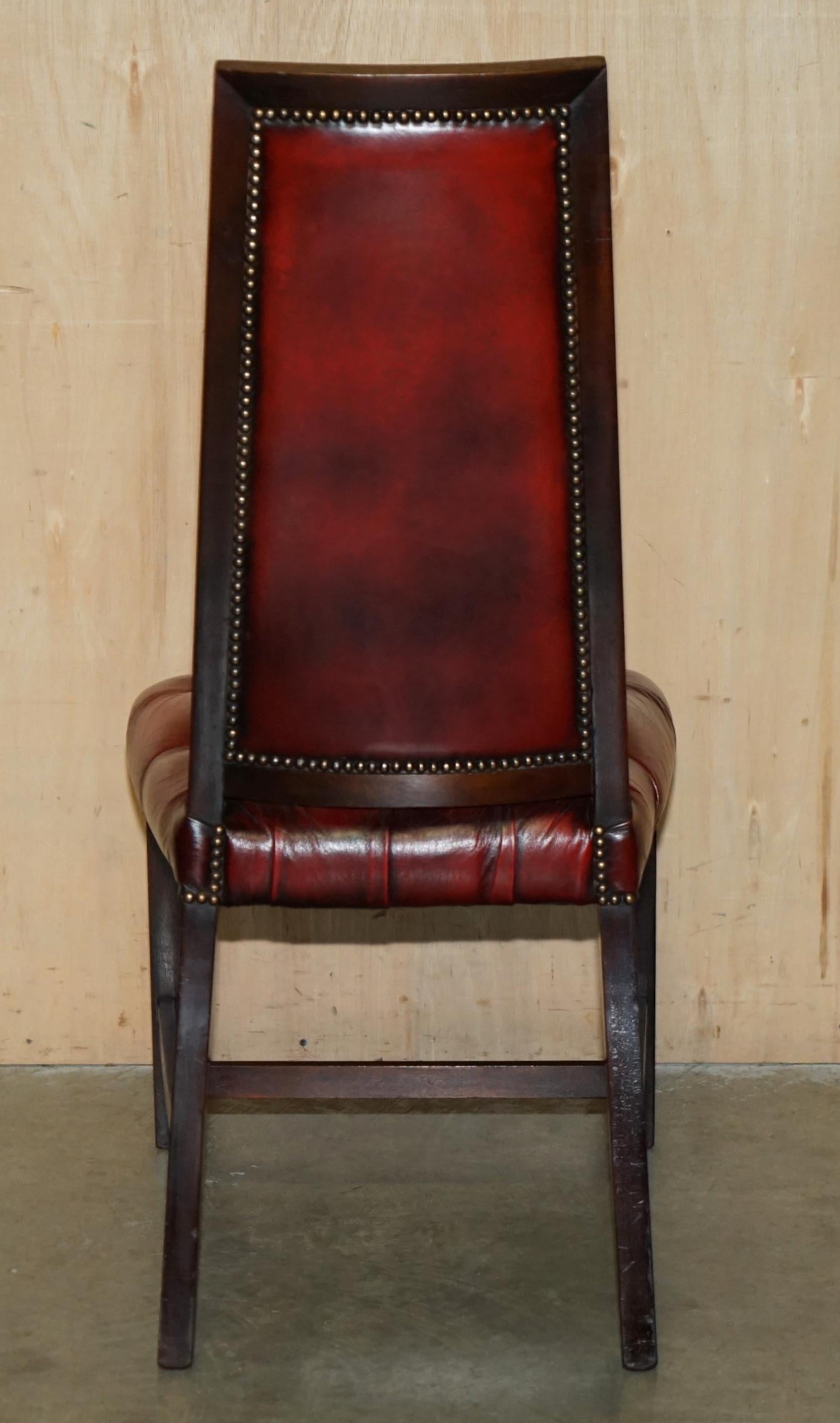 FOUR STUNNING VINTAGE OXBLOOD LEATHER HiGH BACK CHESTERFIELD DINING CHAIRS For Sale 5