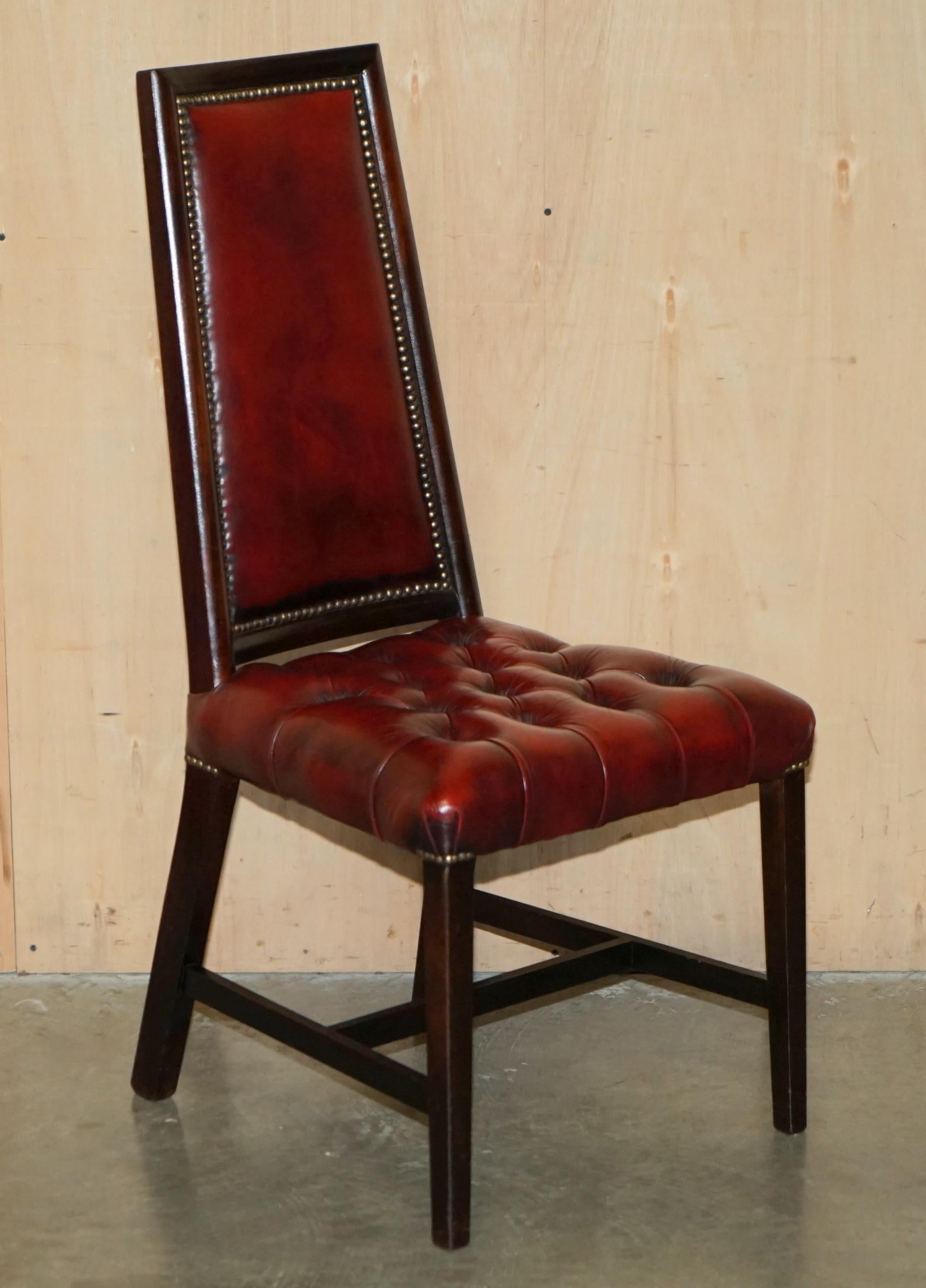 FOUR STUNNING VINTAGE OXBLOOD LEATHER HiGH BACK CHESTERFIELD DINING CHAIRS For Sale 8