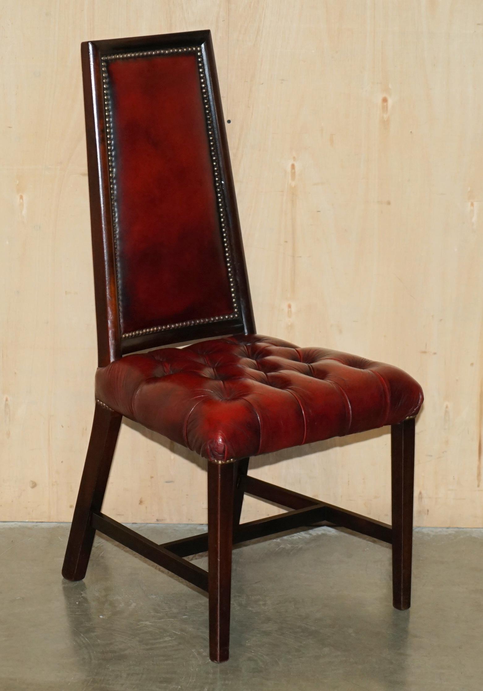 FOUR STUNNING VINTAGE OXBLOOD LEATHER HiGH BACK CHESTERFIELD DINING CHAIRS For Sale 10