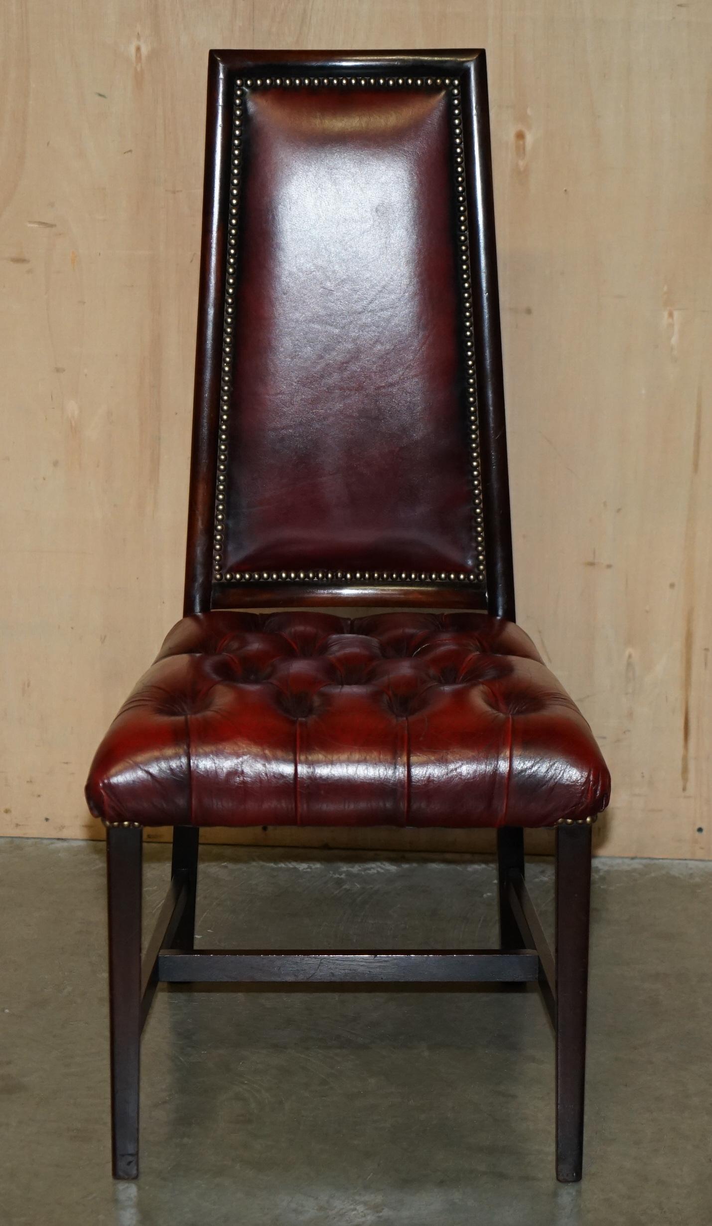 FOUR STUNNING VINTAGE OXBLOOD LEATHER HiGH BACK CHESTERFIELD DINING CHAIRS For Sale 11