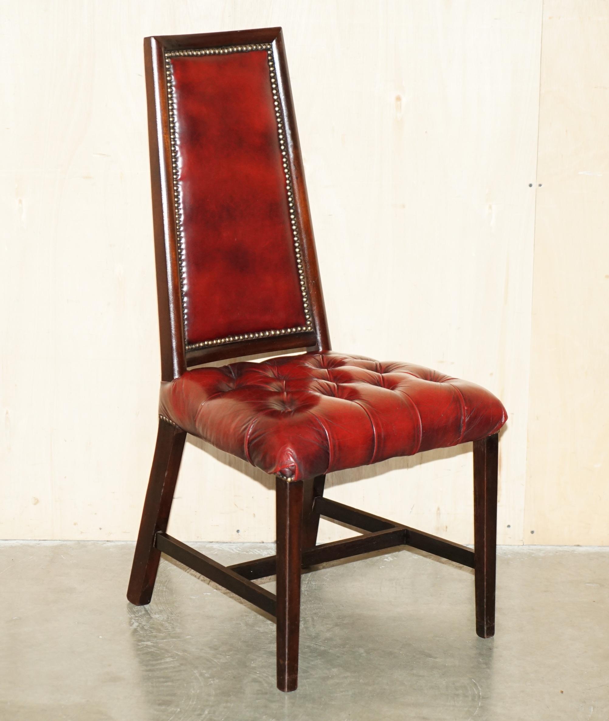 Royal House Antiques

Royal House Antiques is delighted to offer for sale this stunning suite of four vintage Chesterfield high back oxblood dining chairs 

Please note the delivery fee listed is just a guide, it covers within the M25 only for the