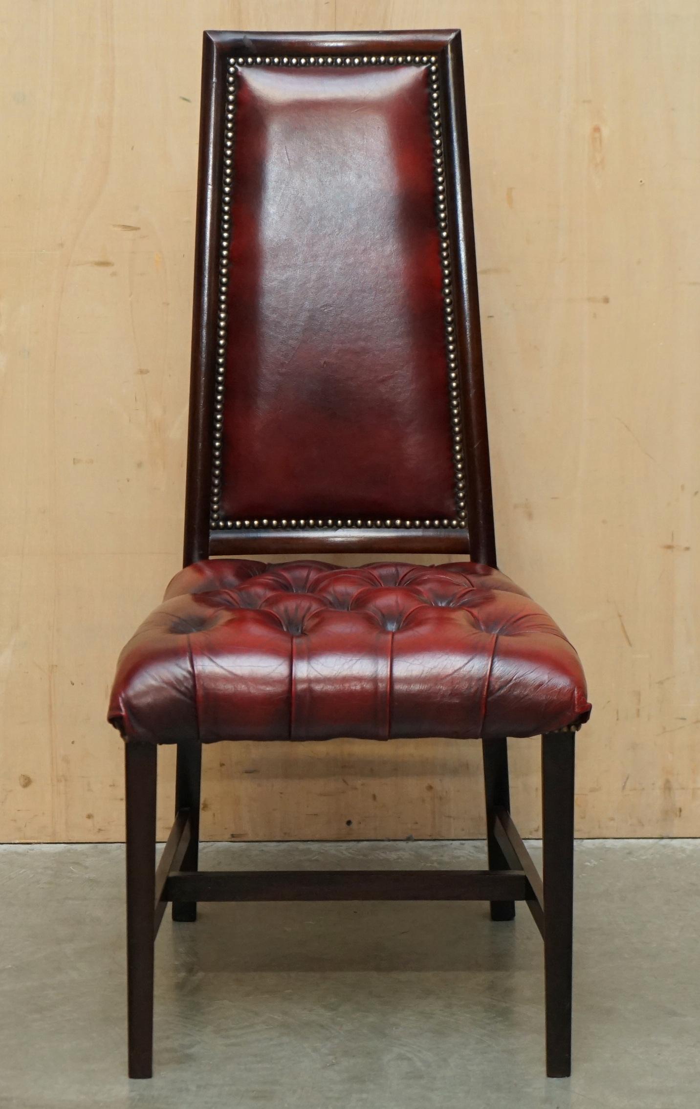 Chesterfield FOUR STUNNING VINTAGE OXBLOOD LEATHER HiGH BACK CHESTERFIELD DINING CHAIRS For Sale