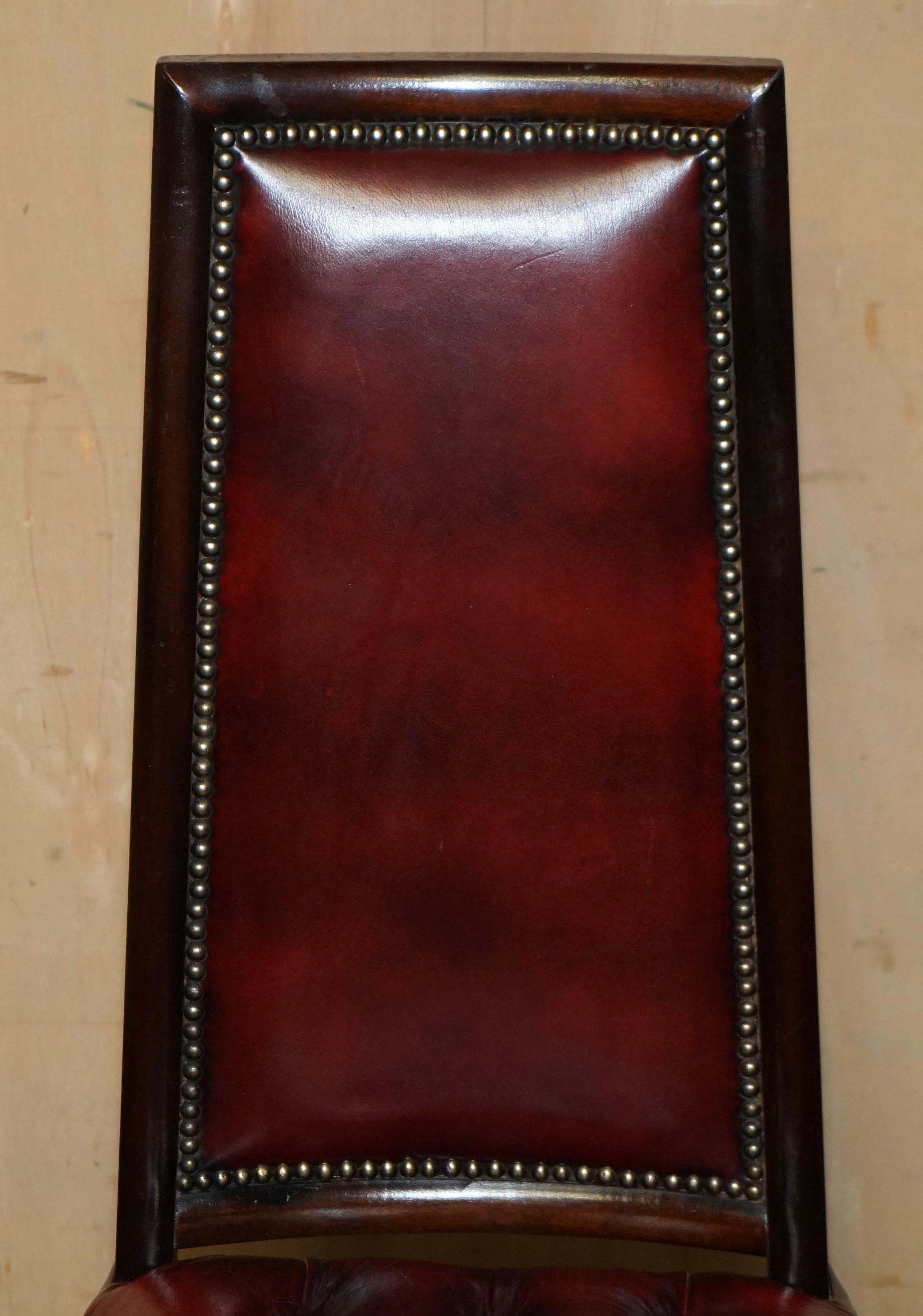 Hand-Crafted FOUR STUNNING VINTAGE OXBLOOD LEATHER HiGH BACK CHESTERFIELD DINING CHAIRS For Sale