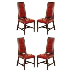 OUR CHAISES DE salle à manger CHESTERFIELD VINTAGE OXBLOOD LEATHER HiGH BACK Stunning