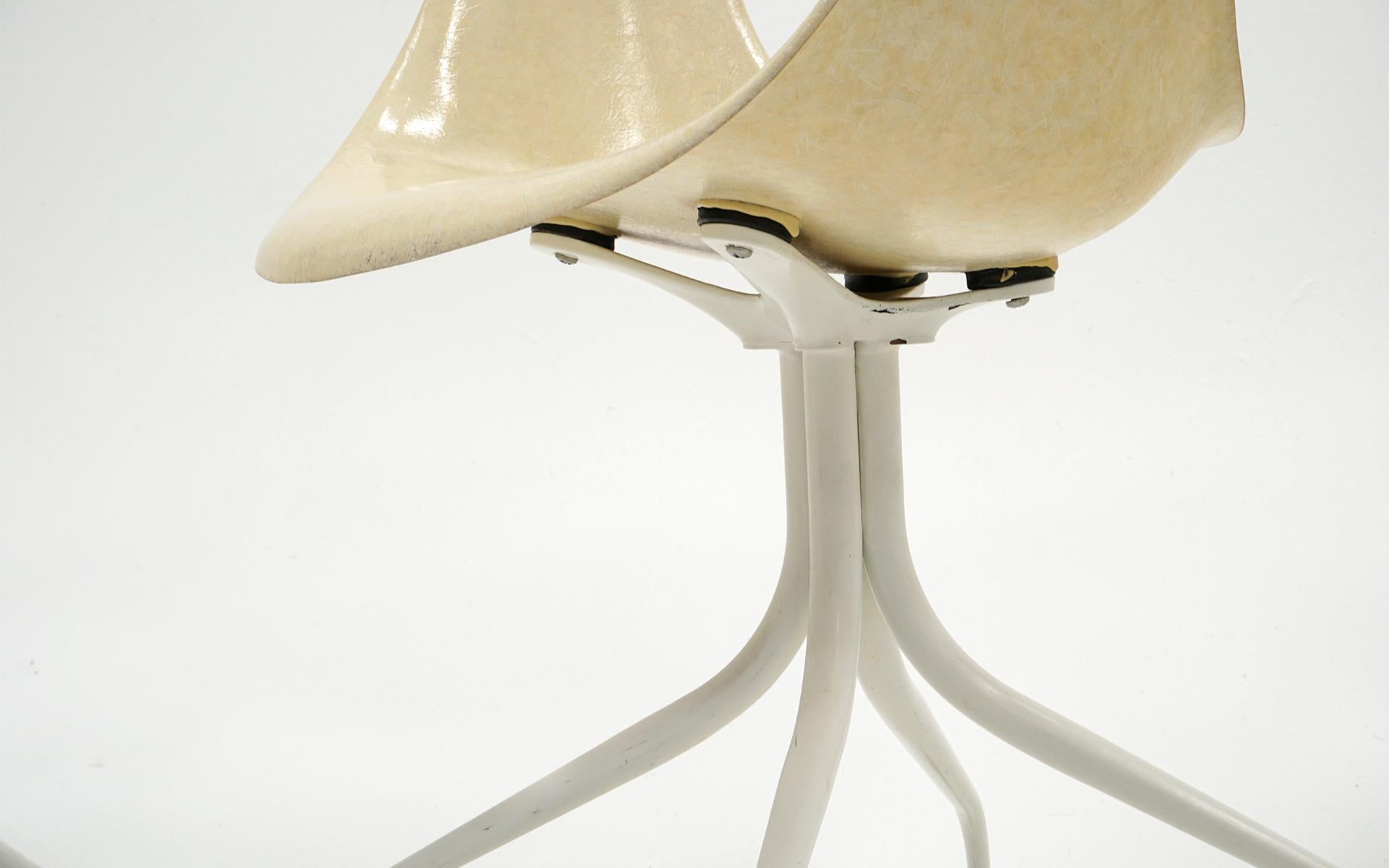 Enameled Four Swag Leg Chairs by George Nelson, Model DAF, 1958, Original Beige and Black