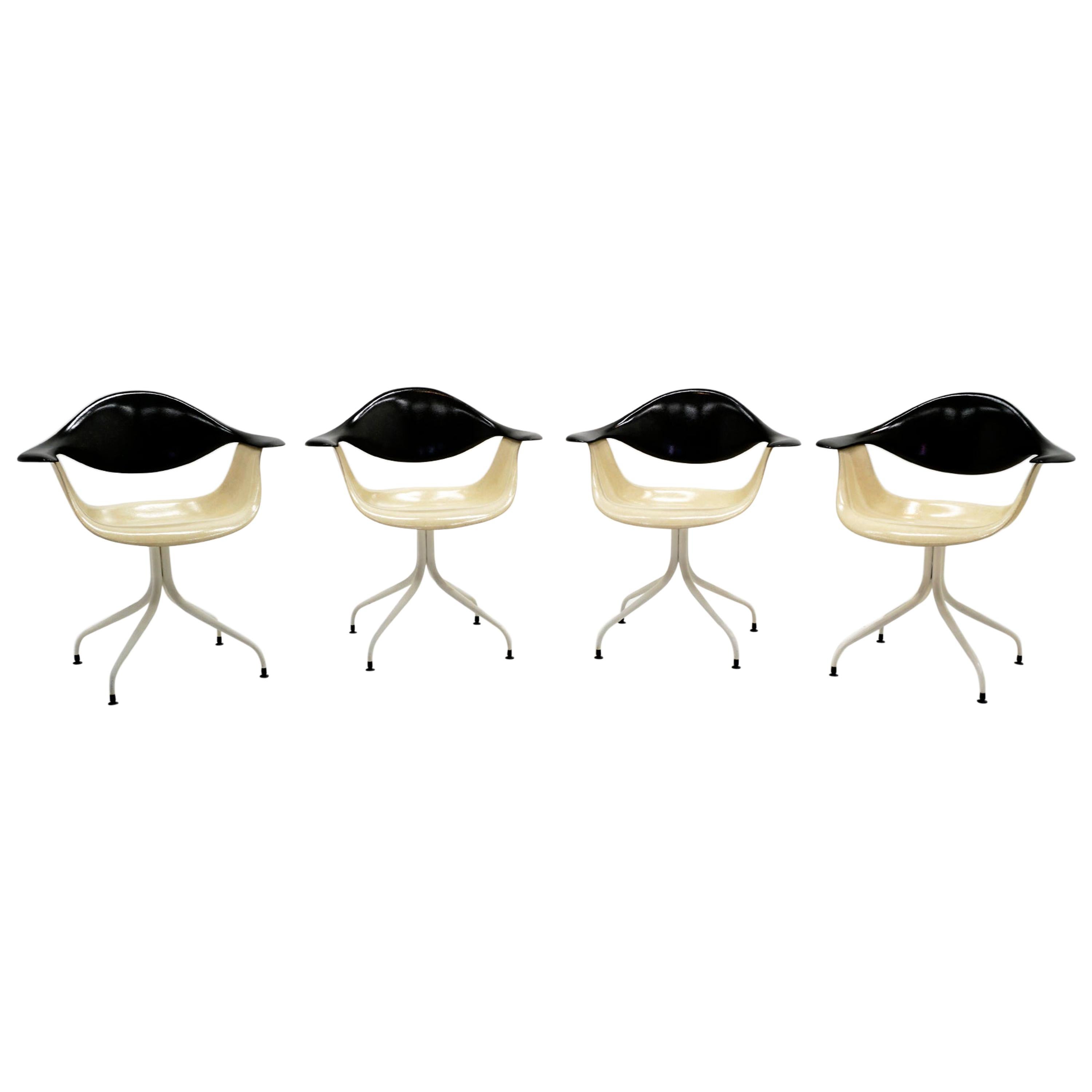 Four Swag Leg Chairs by George Nelson, Model DAF, 1958, Original Beige and Black