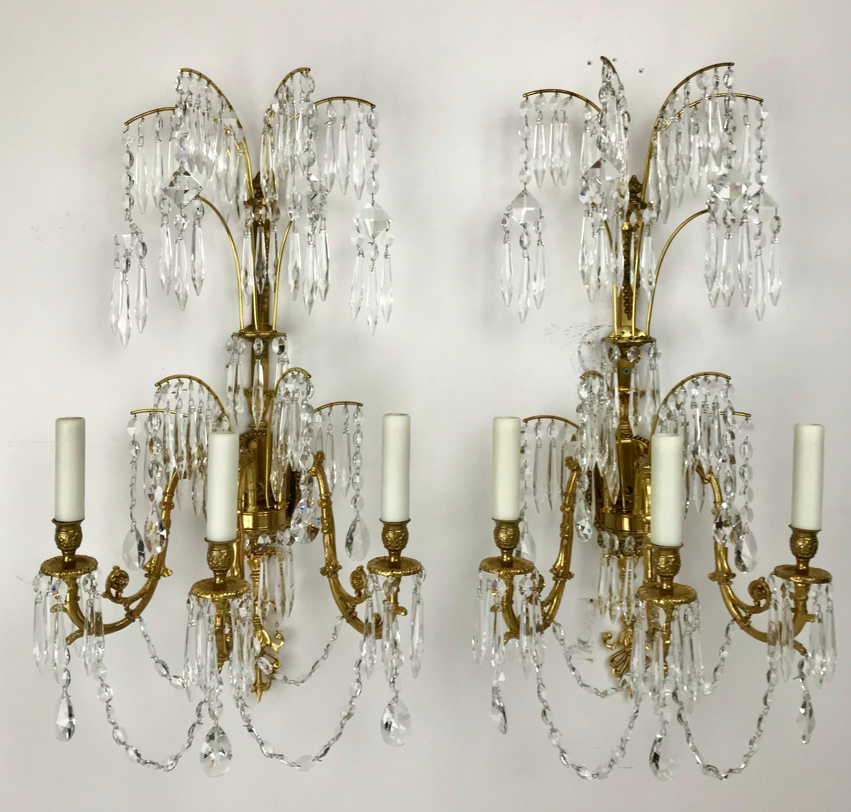 Four Swedish or Russian Neo-Classical Style Three Light Sconces For Sale 2