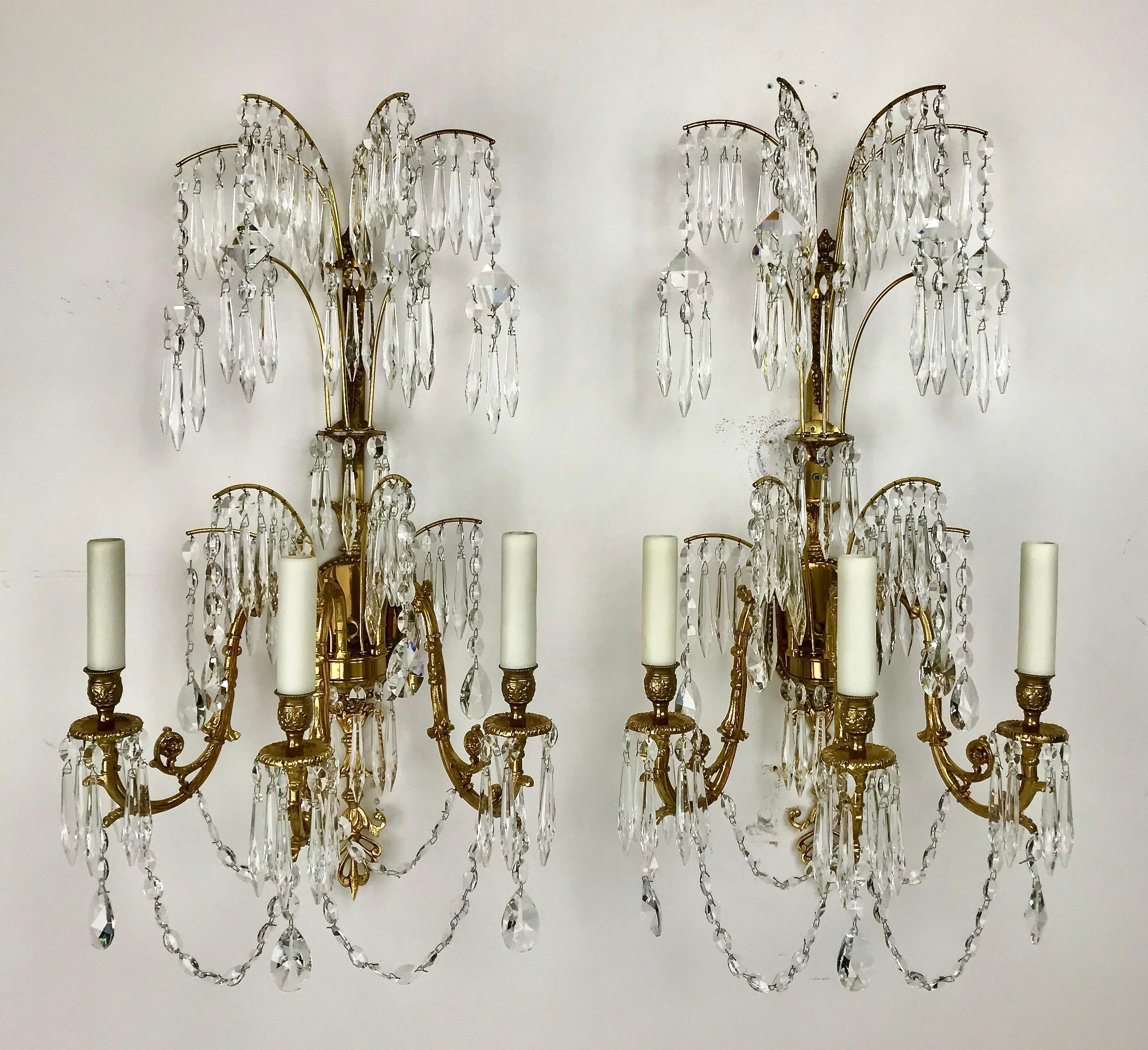Four Swedish or Russian Neo-Classical Style Three Light Sconces For Sale 3