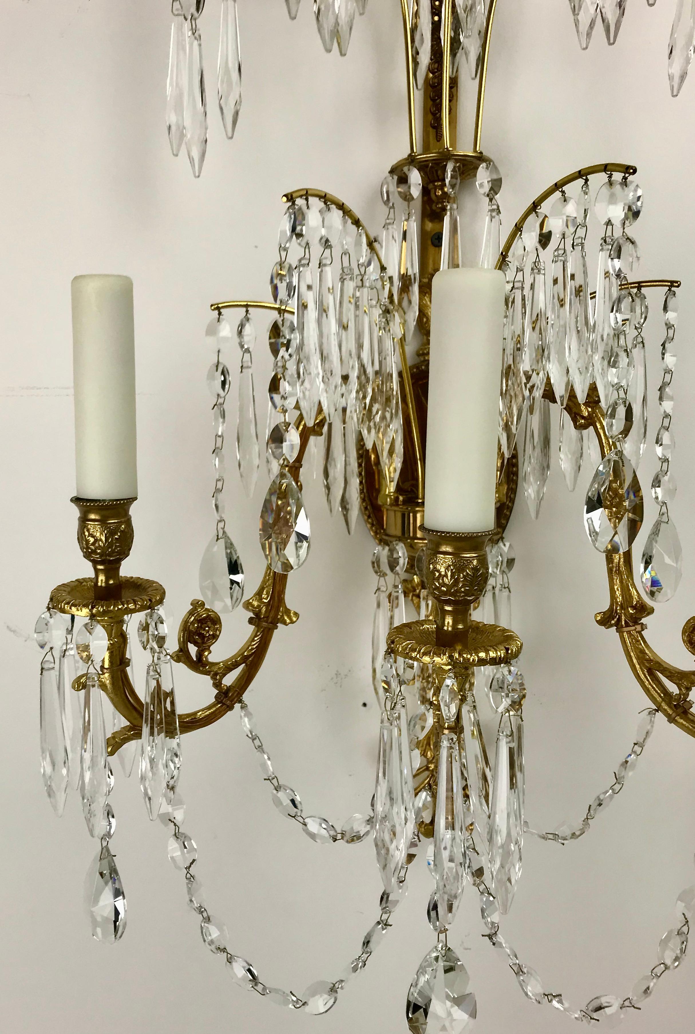 Four Swedish or Russian Neo-Classical Style Three Light Sconces In Good Condition For Sale In Pittsburgh, PA