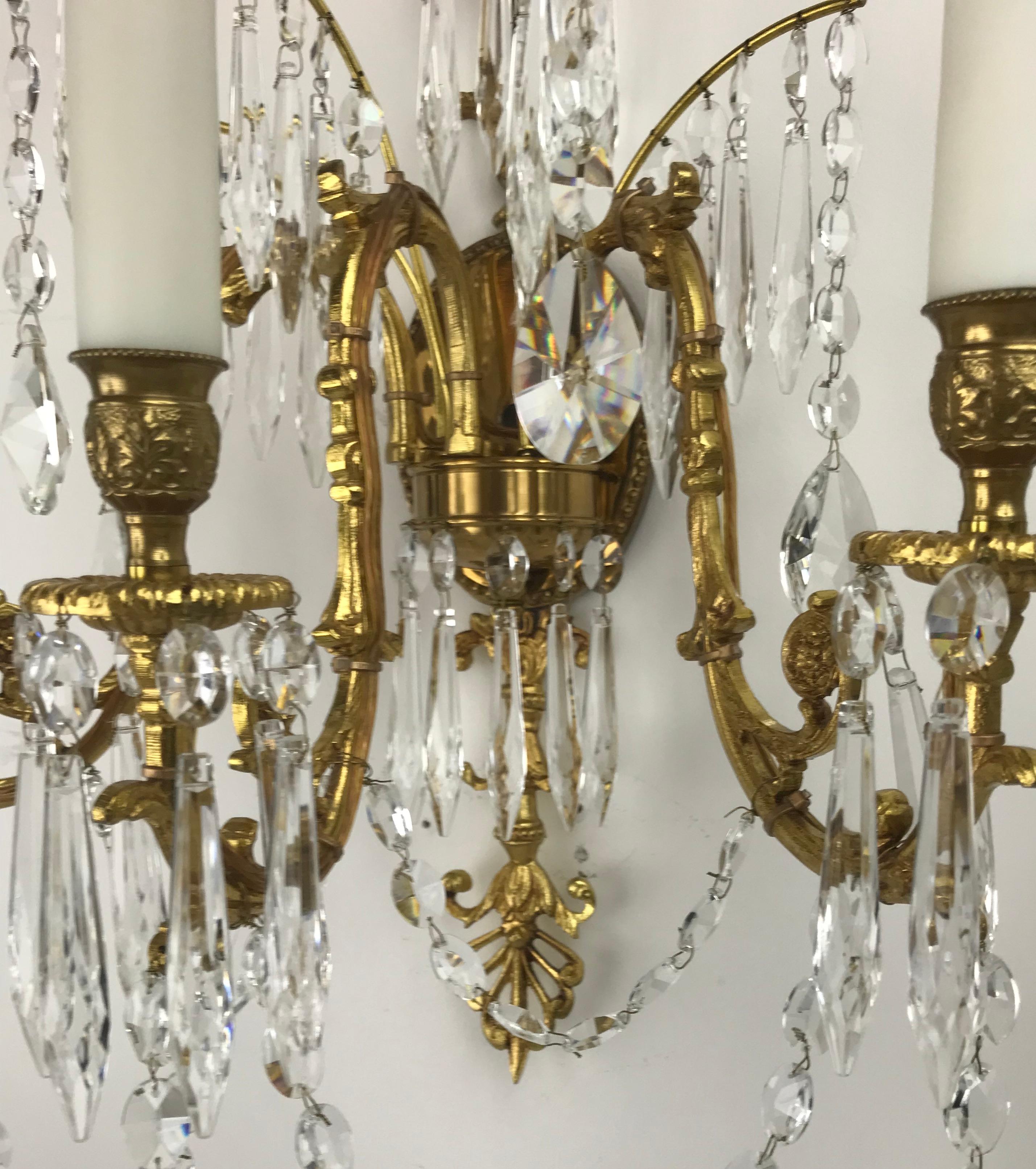 Bronze Four Swedish or Russian Neo-Classical Style Three Light Sconces For Sale