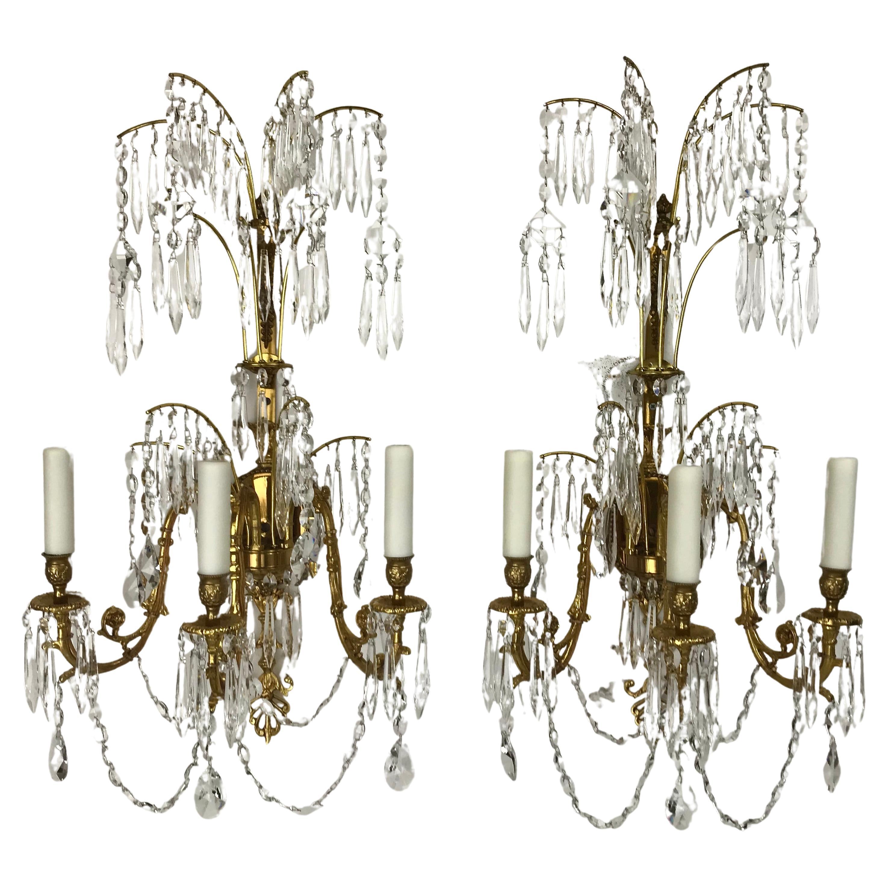 Four Swedish or Russian Neo-Classical Style Three Light Sconces