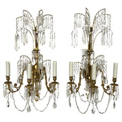 Four Swedish or Russian Neo-Classical Style Three Light Sconces