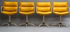 Four Swivel Armchairs in Yellow Leather and White Base