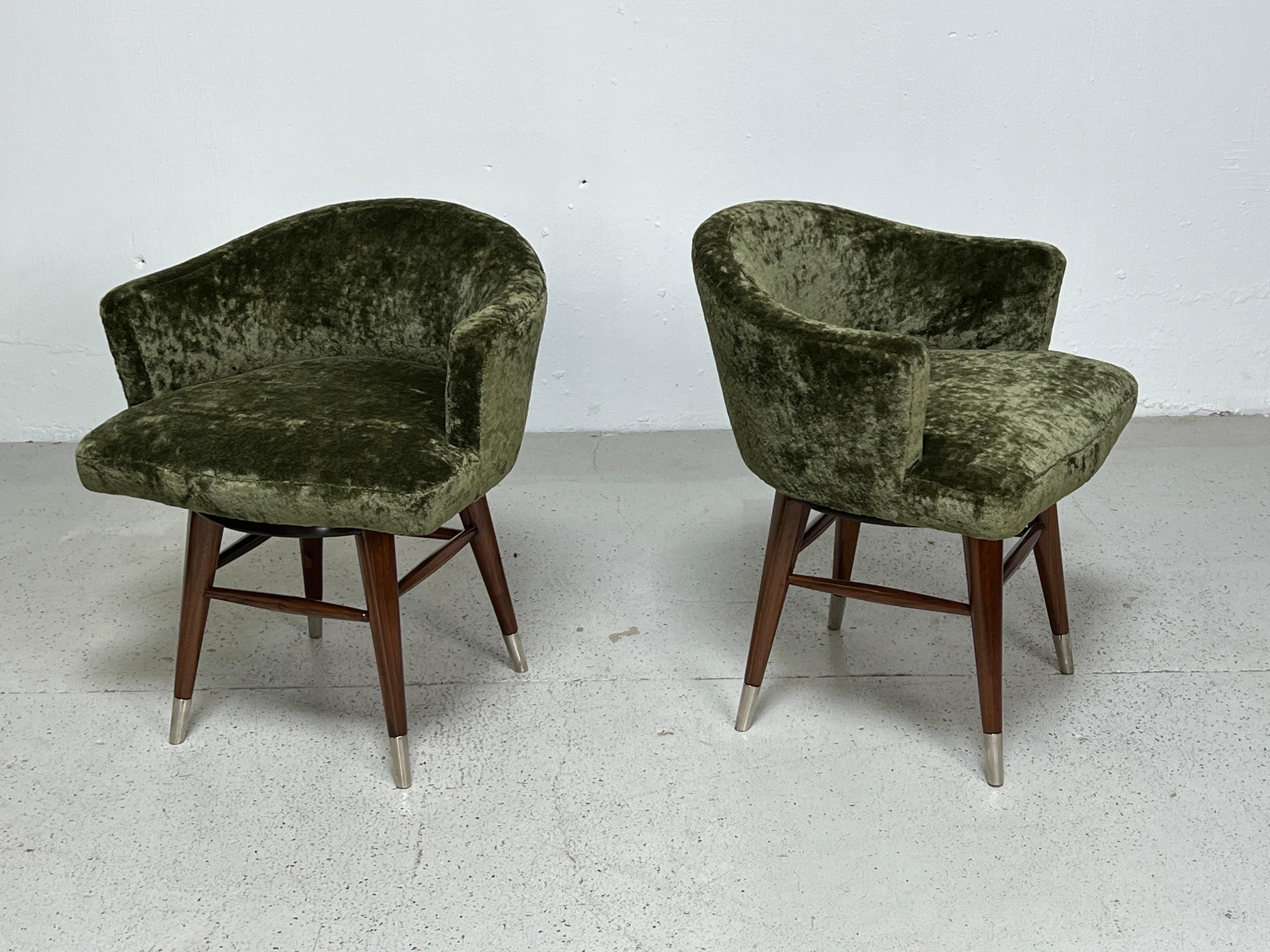 Fabric Four Swivel Stools / Chairs by Edward Wormley for Dunbar For Sale