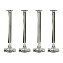 Four Tall French Crystal Hexagonal Cut Candlesticks by Baccarat