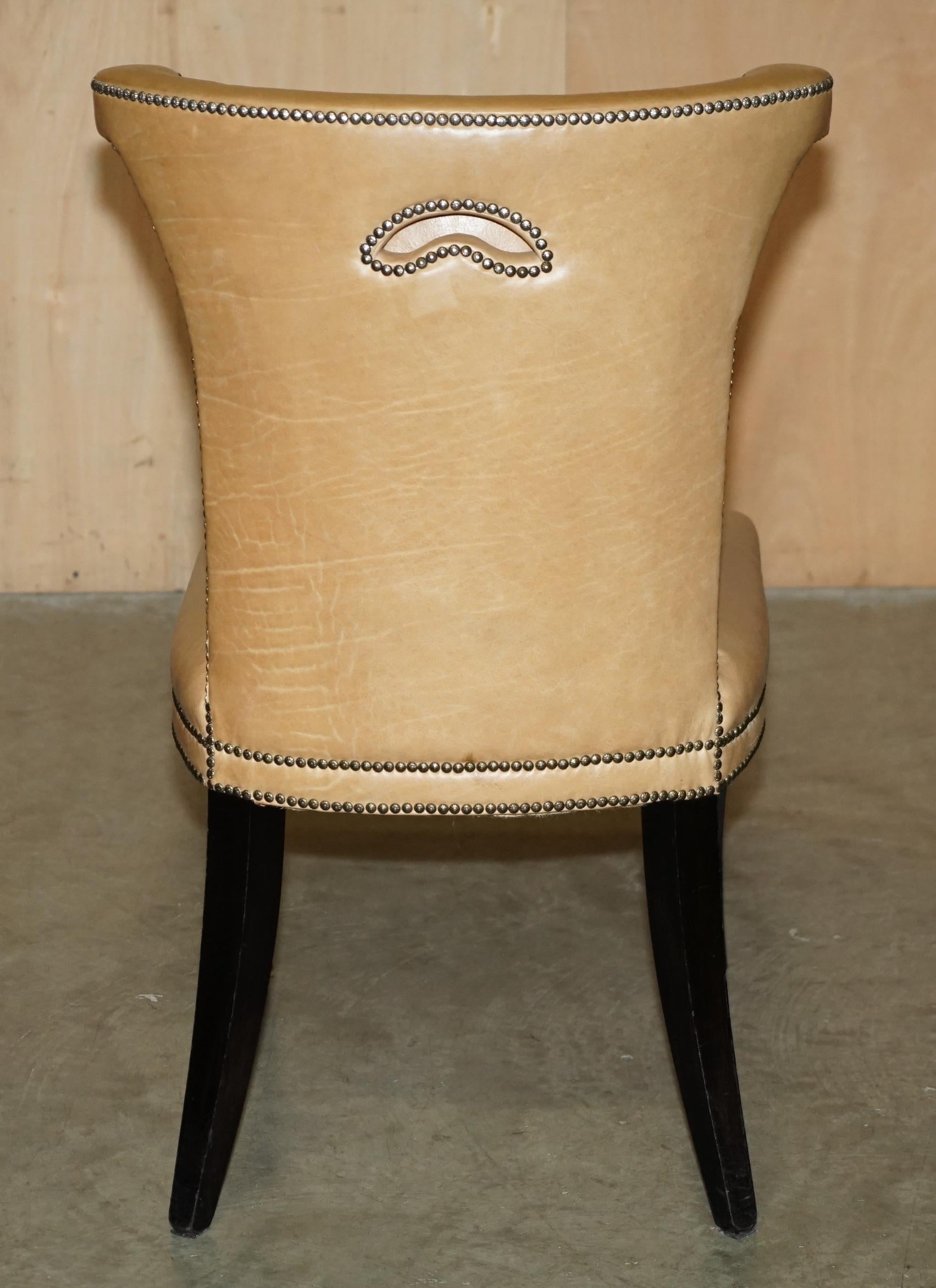 VIER BRAUNES LEINER FLORALES STUDIERENDE REGENCY CHESTERFIELD DINING STUHLSESSEL im Angebot 4